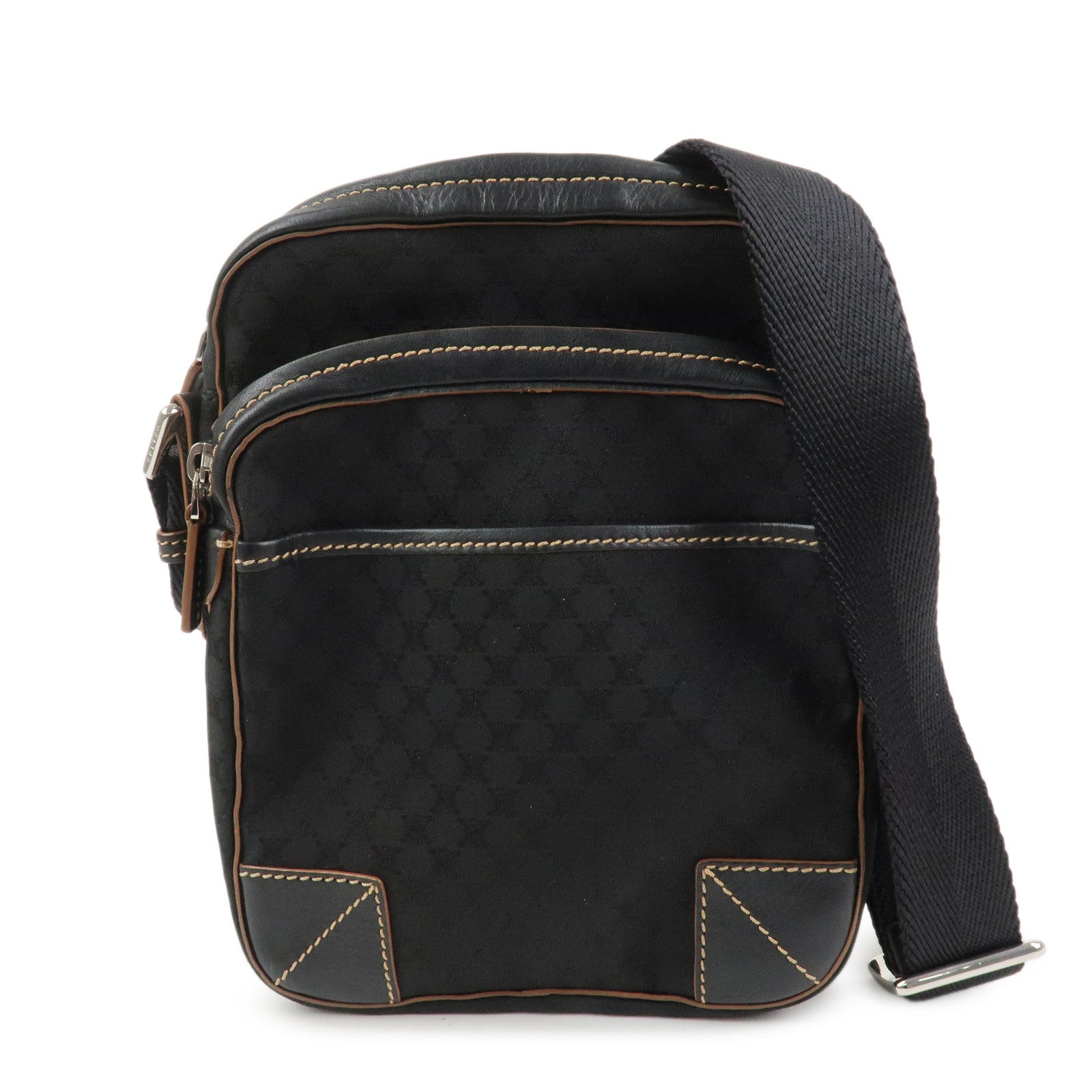 CELINE Macadam Canvas Leather Shoulder Bag Crossbody Bag Black