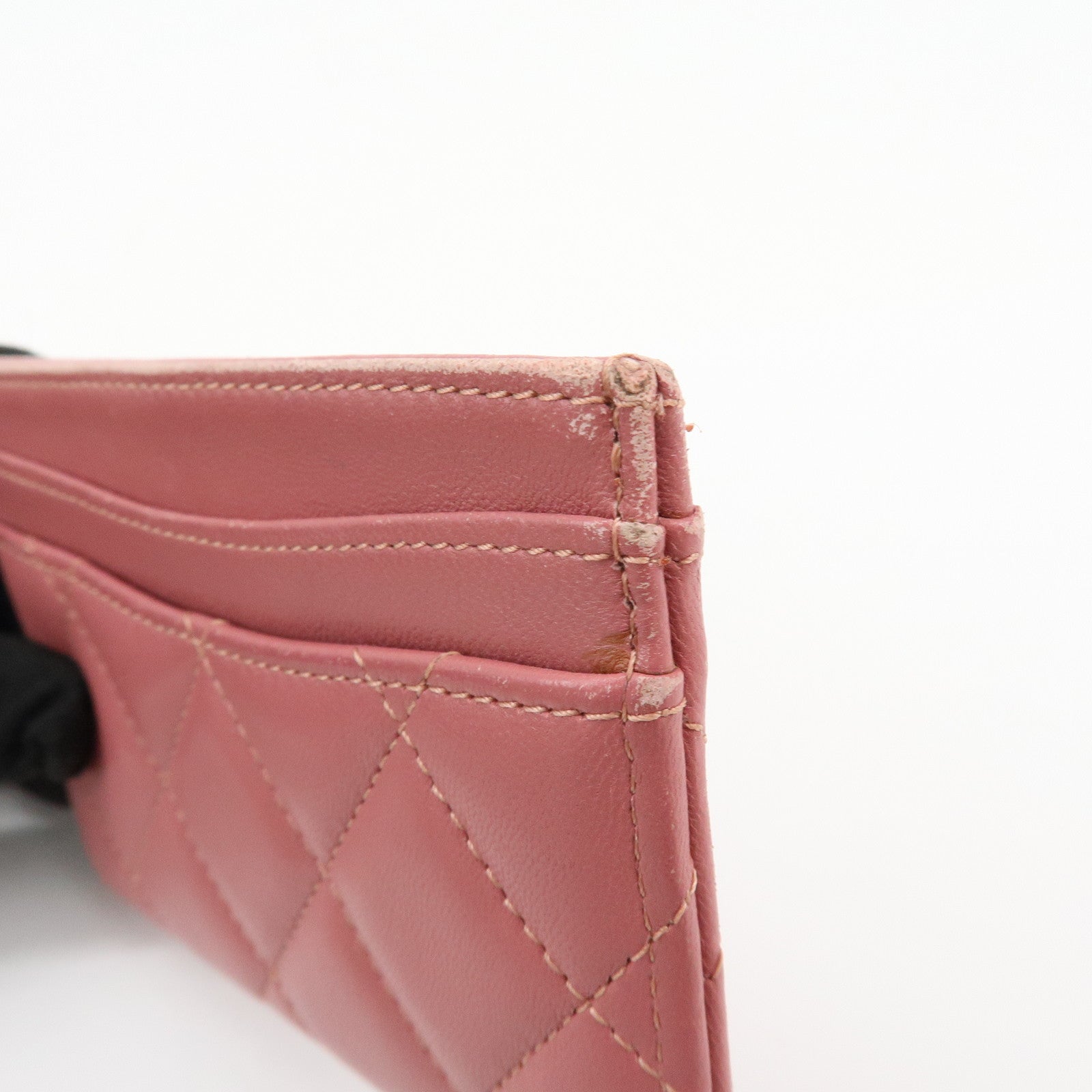 CHANEL Matelasse COCO Mark Lamb Skin Classic Card Case Pink AP0213