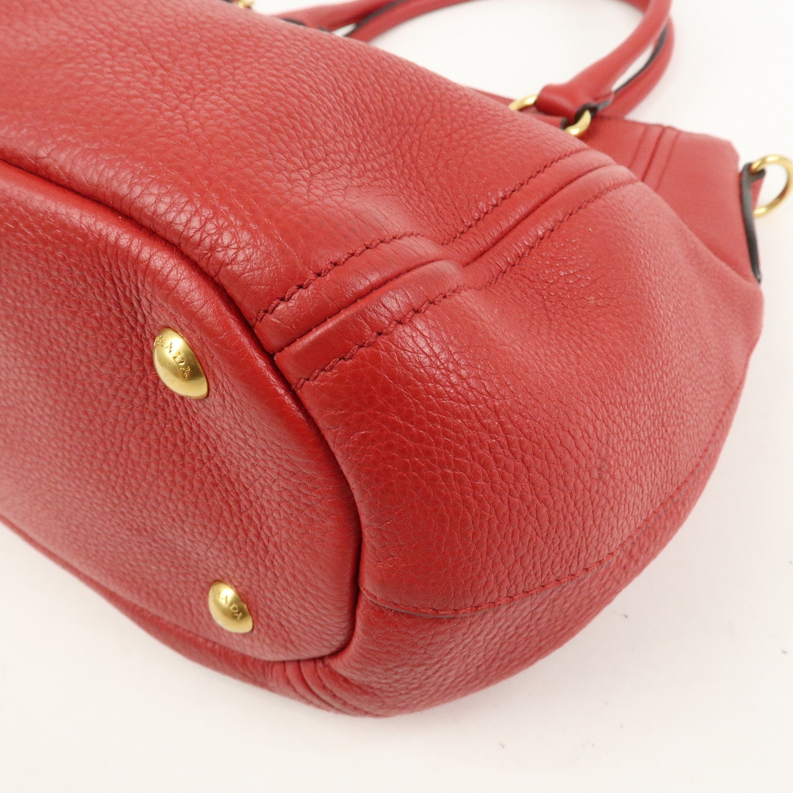 PRADA Logo Leather 2Way Bag Hand Bag Shoulder Bag Red 1BC032