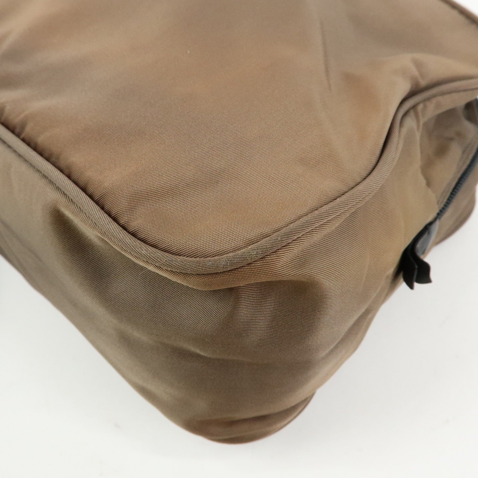 PRADA Triangle Logo Nylon Leather Hand Bag Brown Black