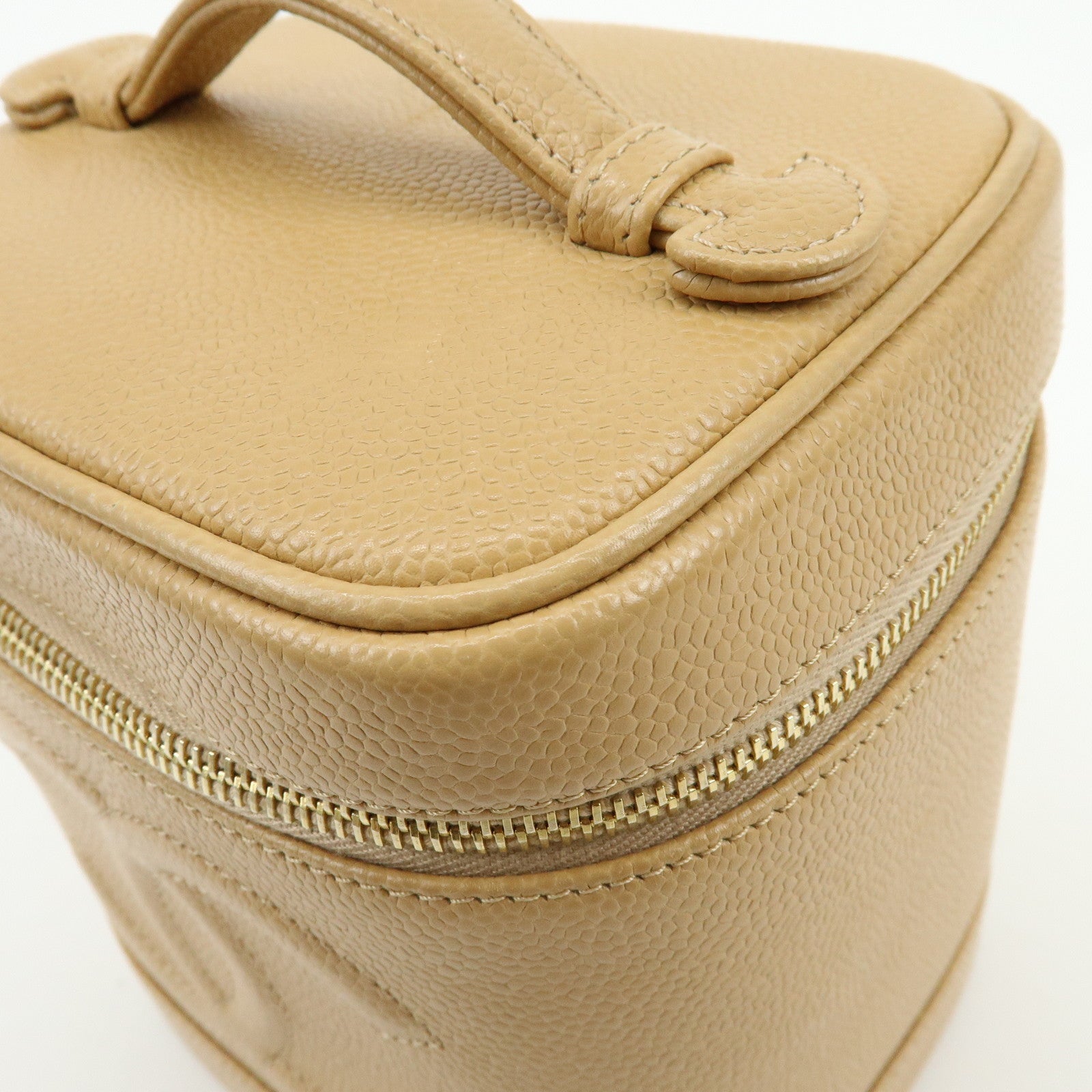 CHANEL COCO Mark Caviarskin Vanity Bag Cosmetic Pouch Beige A01998