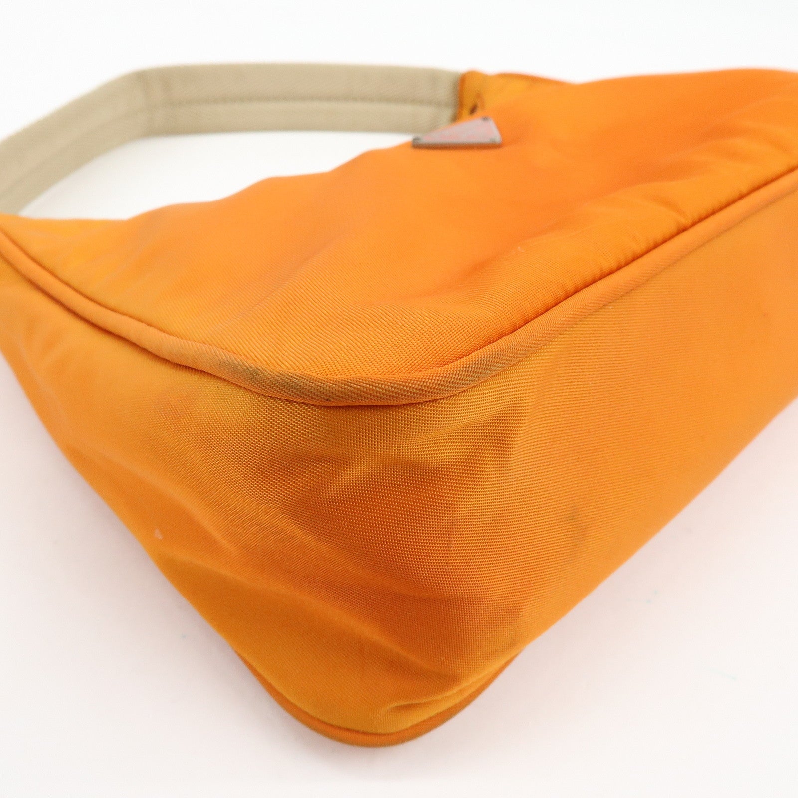 PRADA Triangle Logo Nylon Hand Bag Shoulder Bag Orange Beige