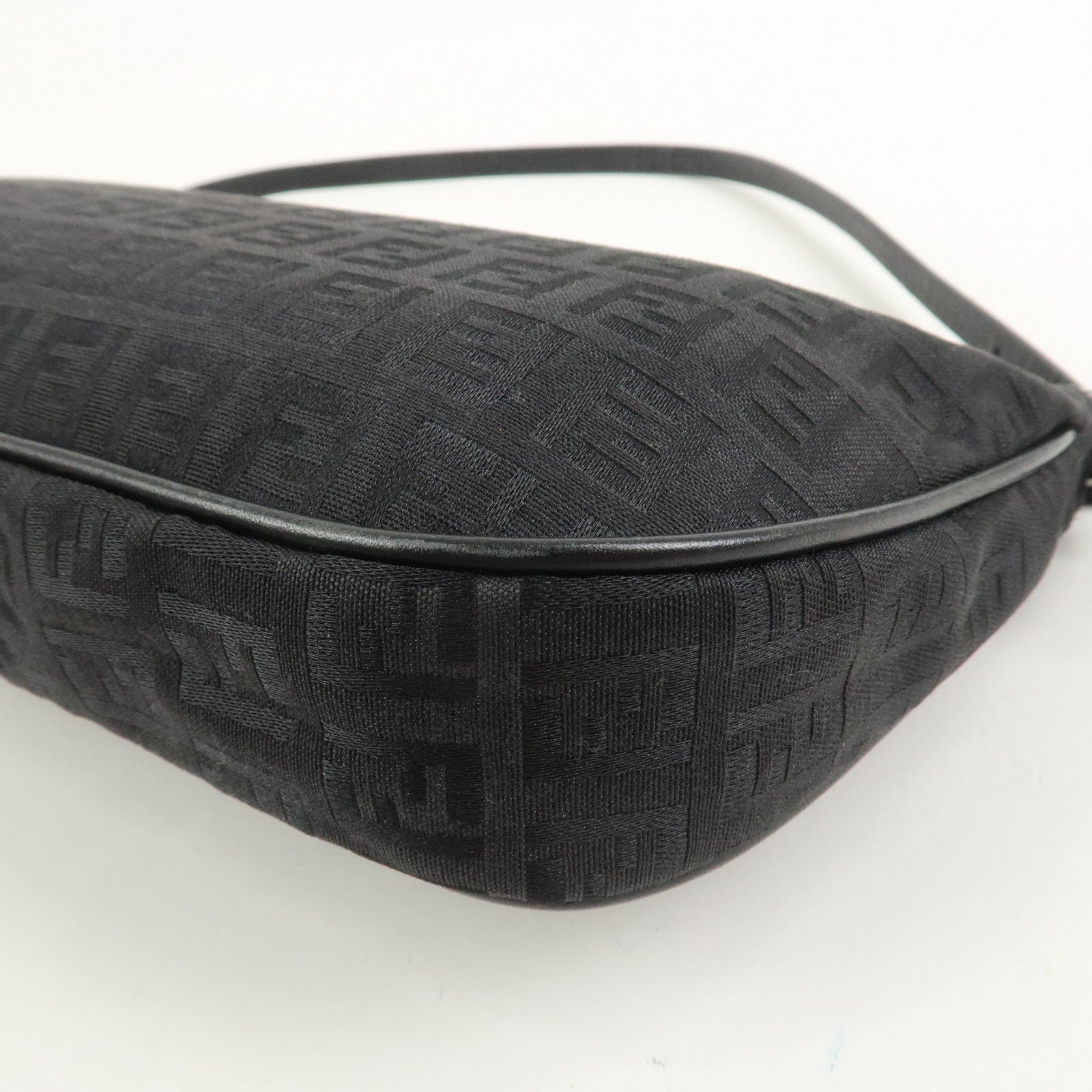 FENDI Zucchino Canvas Leather Shoulder Bag Hand Bag Black