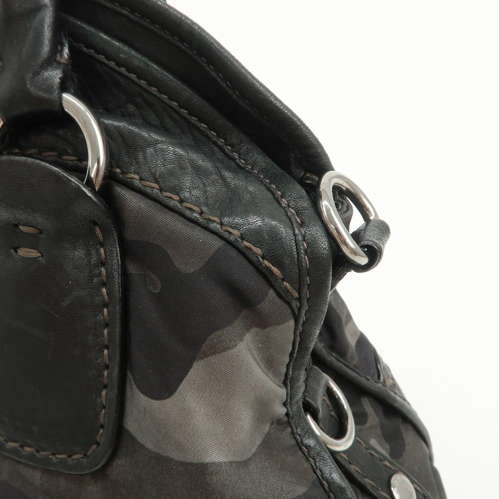 PRADA Nylon Leather 2Way Hand Shoulder Bag Black Camouflage BL0688