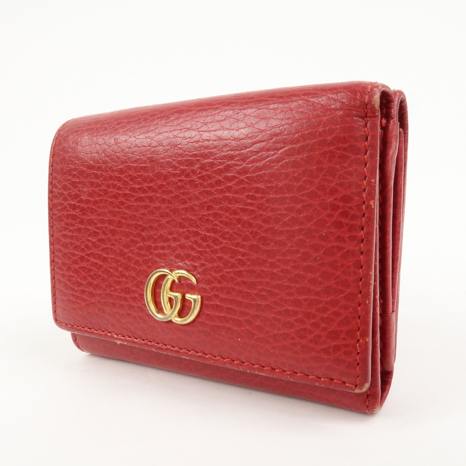 GUCCI GG Marmont Leather Tri-fold Compact Wallet Red 474746