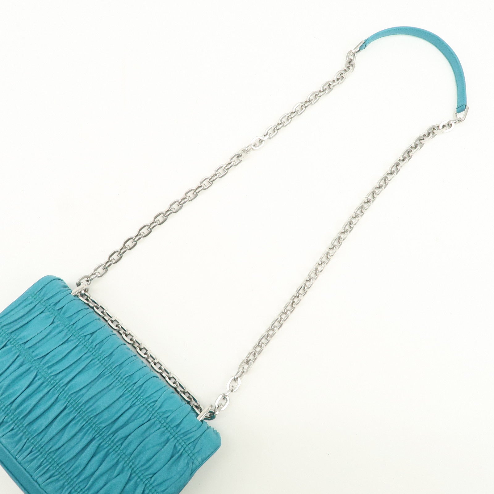 PRADA Nappa Gaufre Leather Chain Shoulder Bag Hand Bag Blue