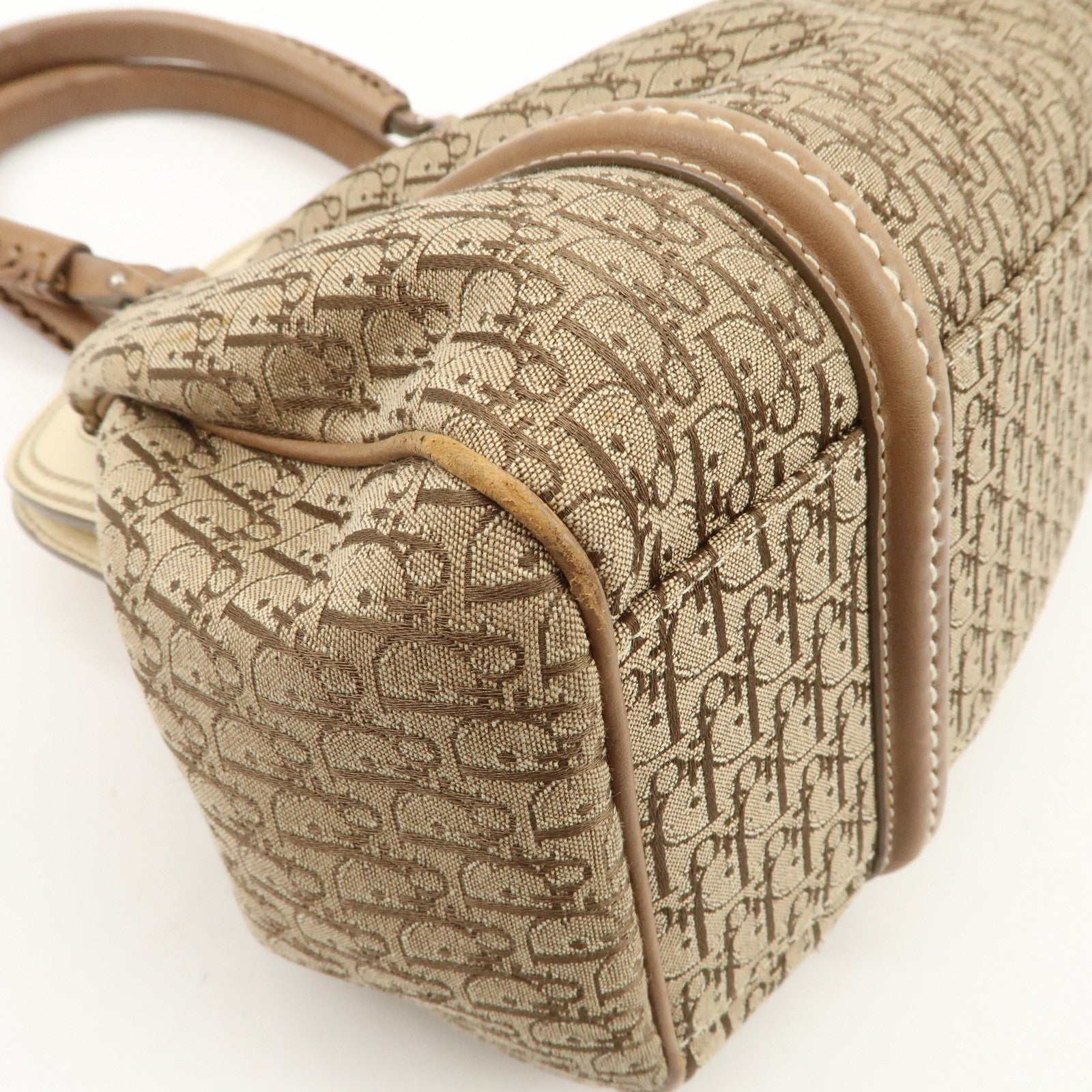 Christian Dior Trotter Canvas Leather Hand Bag Beige Ivory