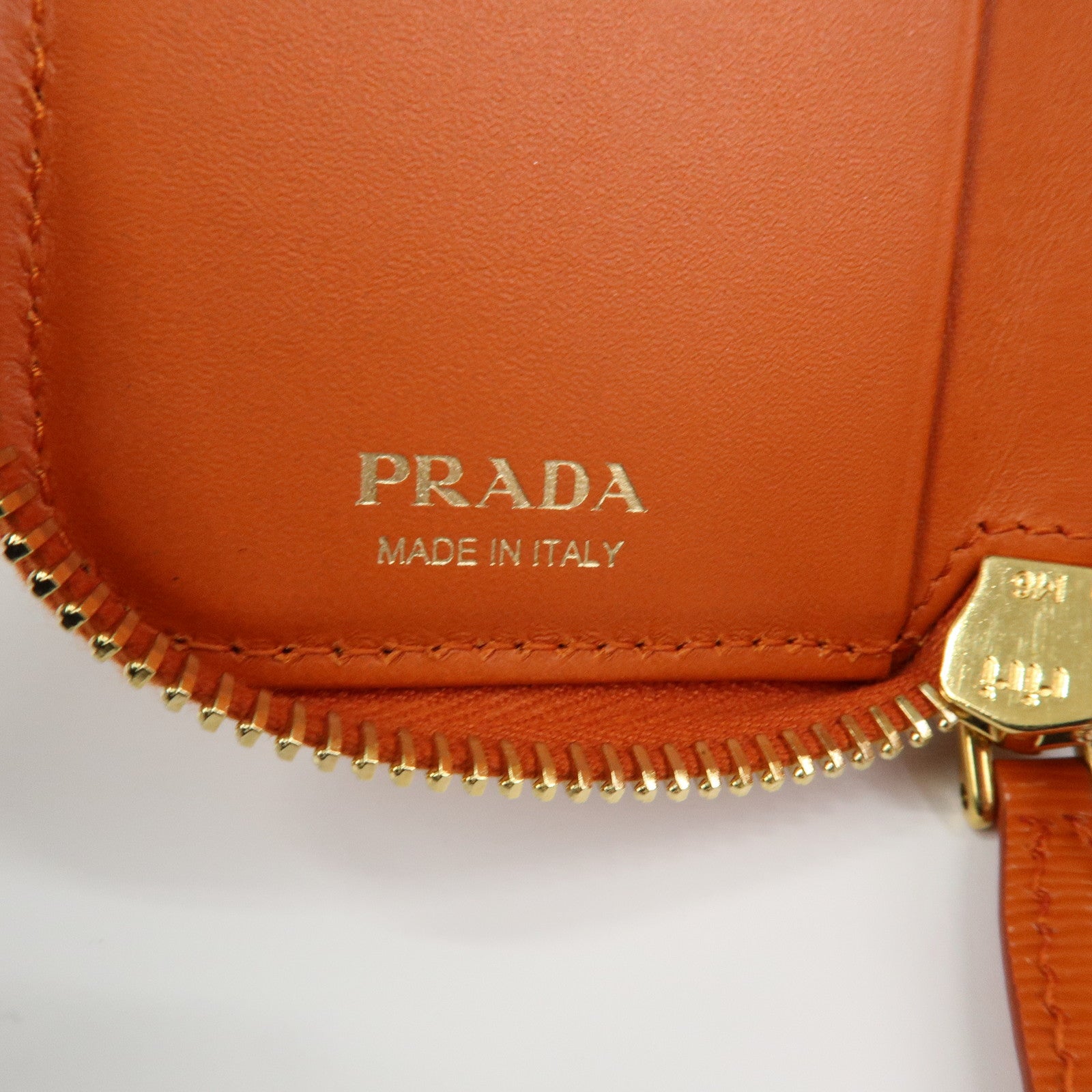 PRADA Saffiano Leather Round Zippy 6 Rings Key Case Orange 1PG604