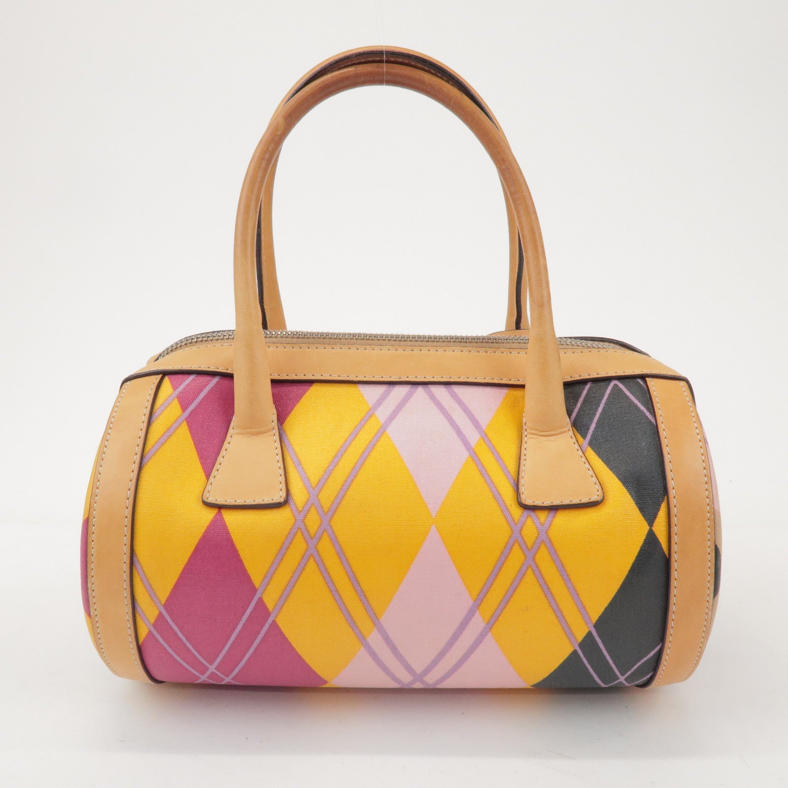 Christian Dior PVC Leather Hand Bag Light Brown Pink Orange