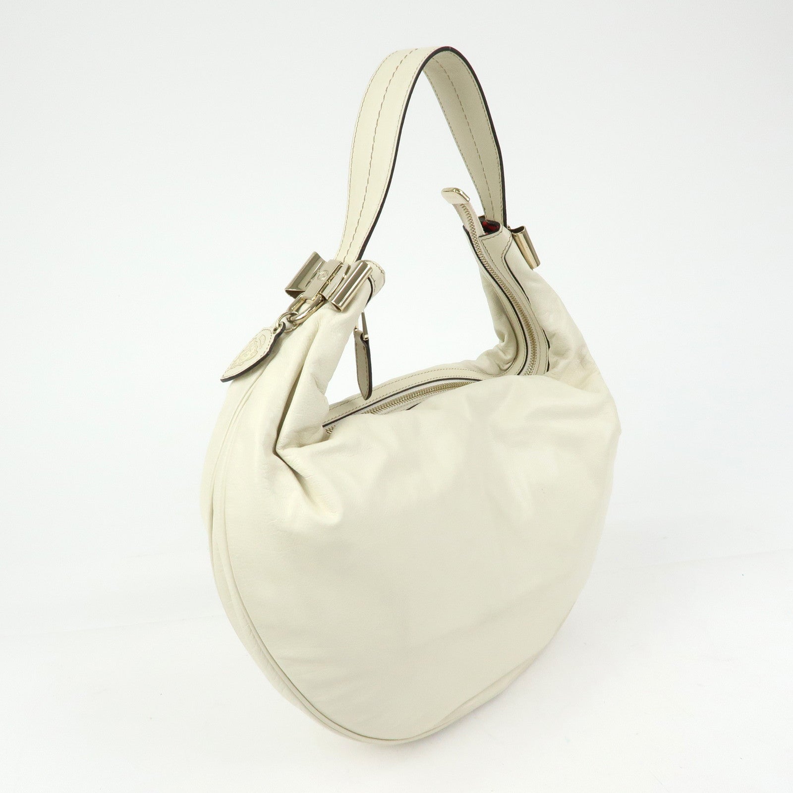 GUCCI Interlocking G Crest Leather Shoulder Bag Ivory 181492