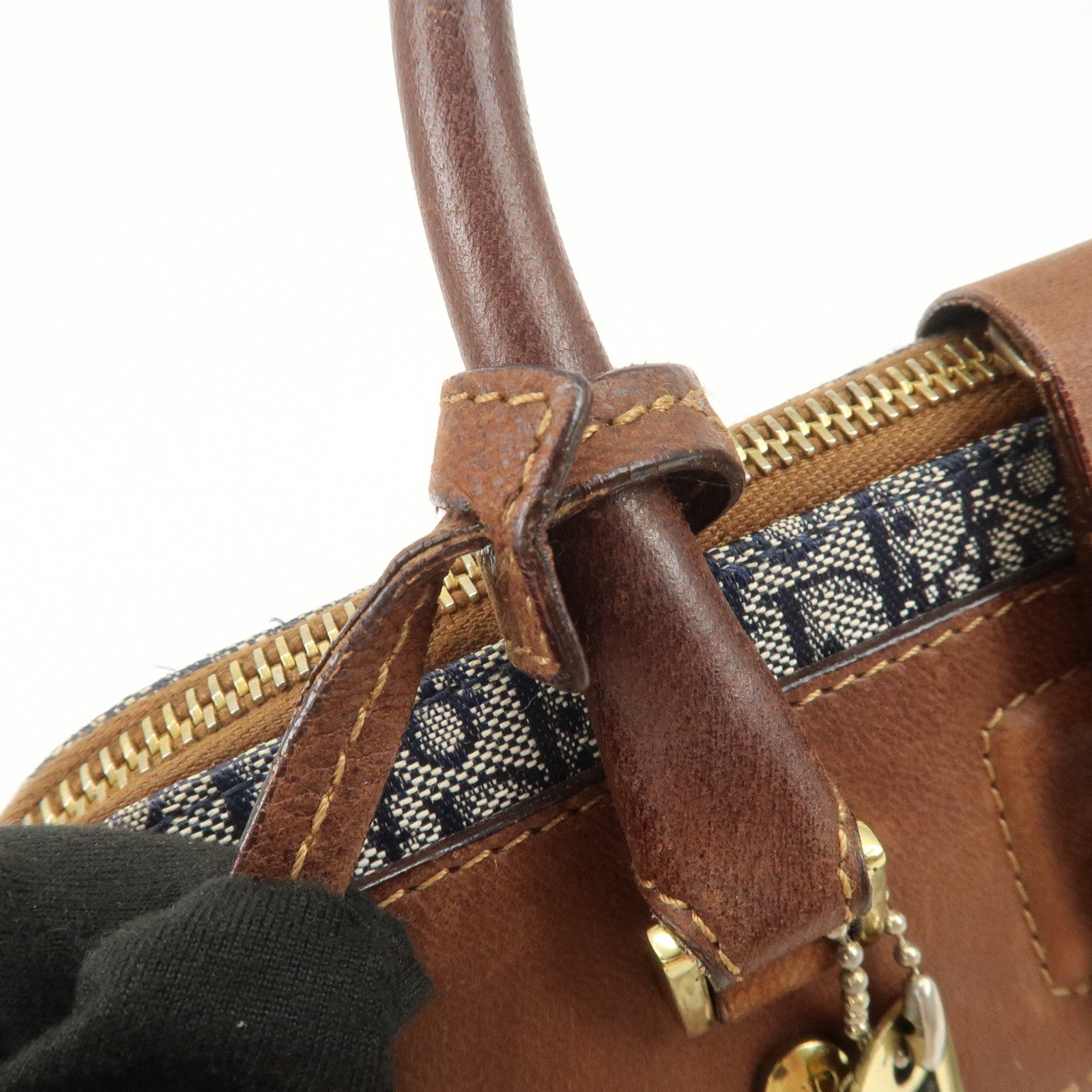 Christian Dior Street Chic Trotter Canvas Leather Hand Bag Brown