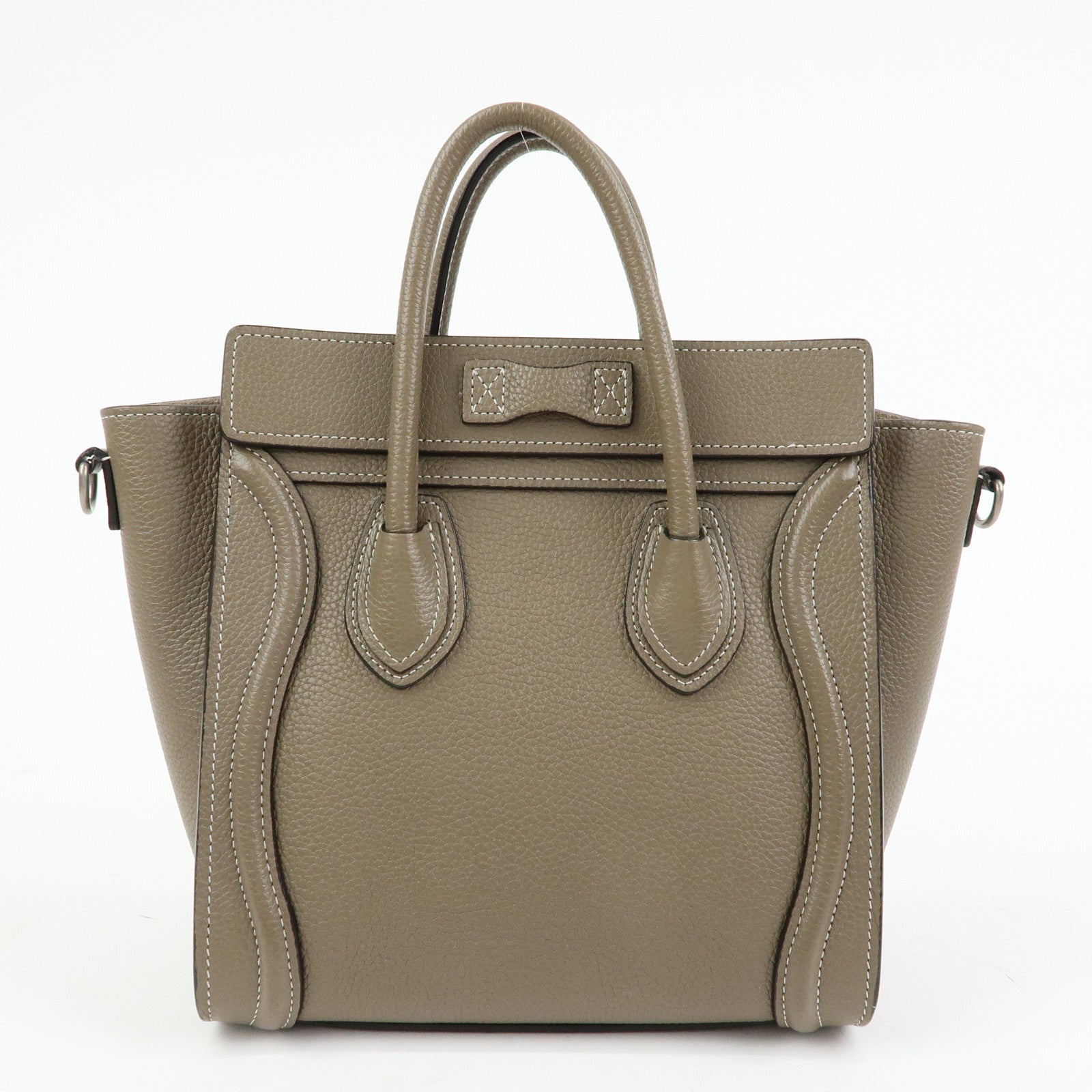 CELINE Luggage Nano Shopper Calf Leather 2Way Bag Hand Bag Gray