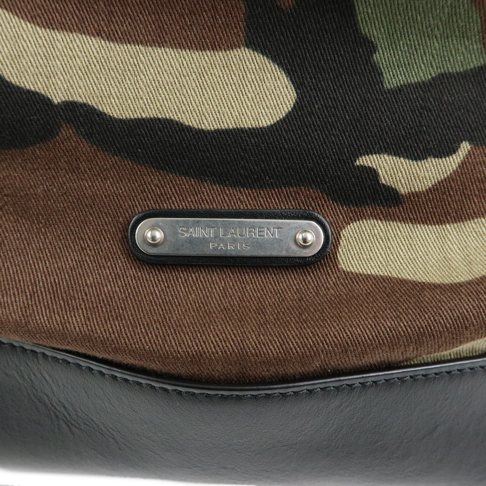 SAINT LAURENT PARIS Nylon Canvas Leather Backpack Camouflage 484172