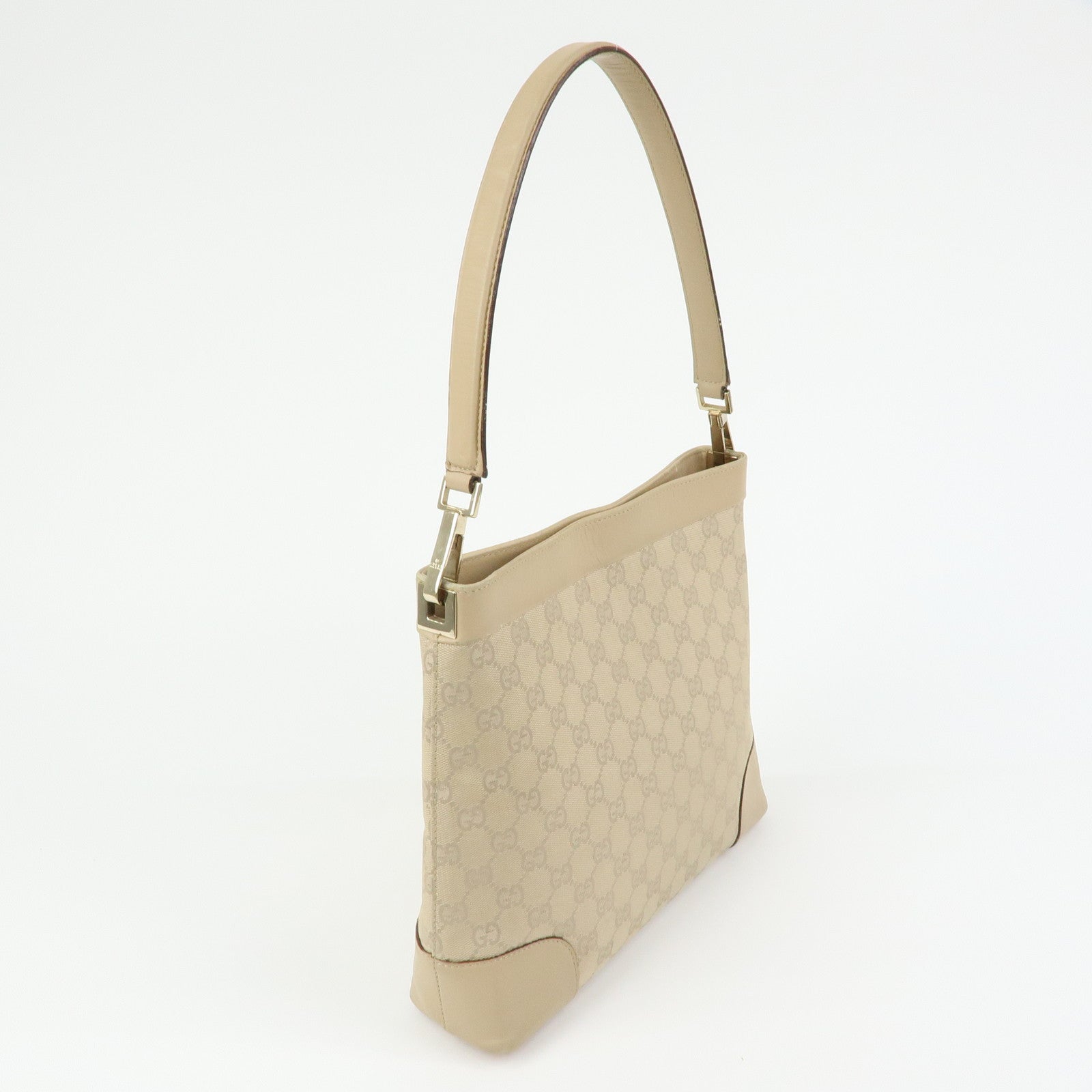 GUCCI GG Canvas Leather Shoulder Bag Hand Bag Beige 33900