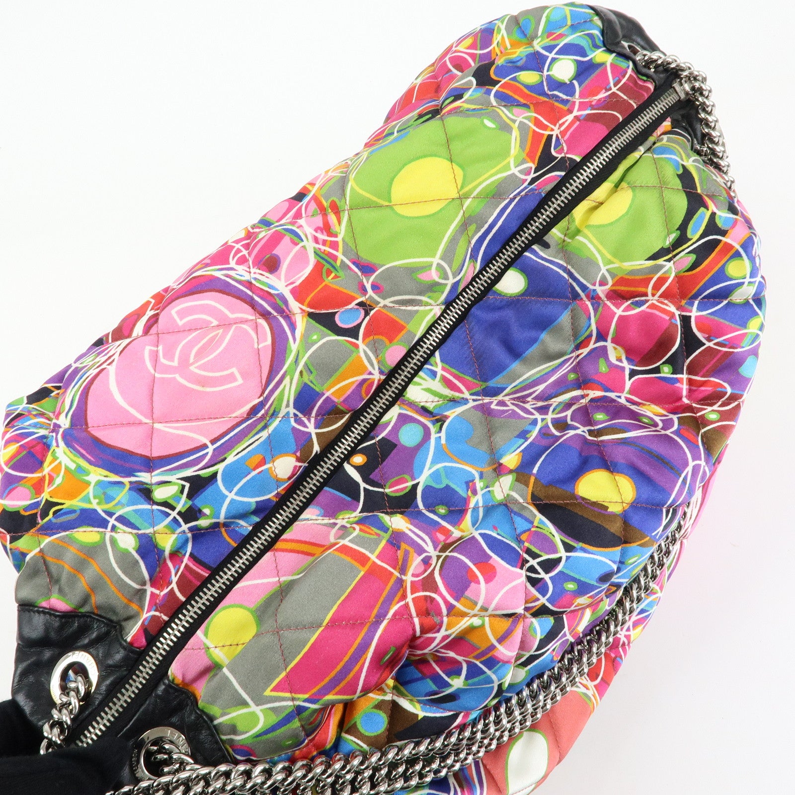 CHANEL Silk Leather Quilting Chain Shoulder Bag Hand Bag Multicolor