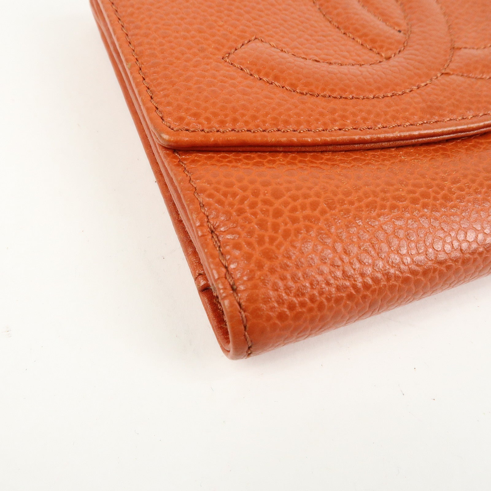 CHANEL COCO Mark Caviarskin Double Hook Bi-Fold Wallet A13496 Used