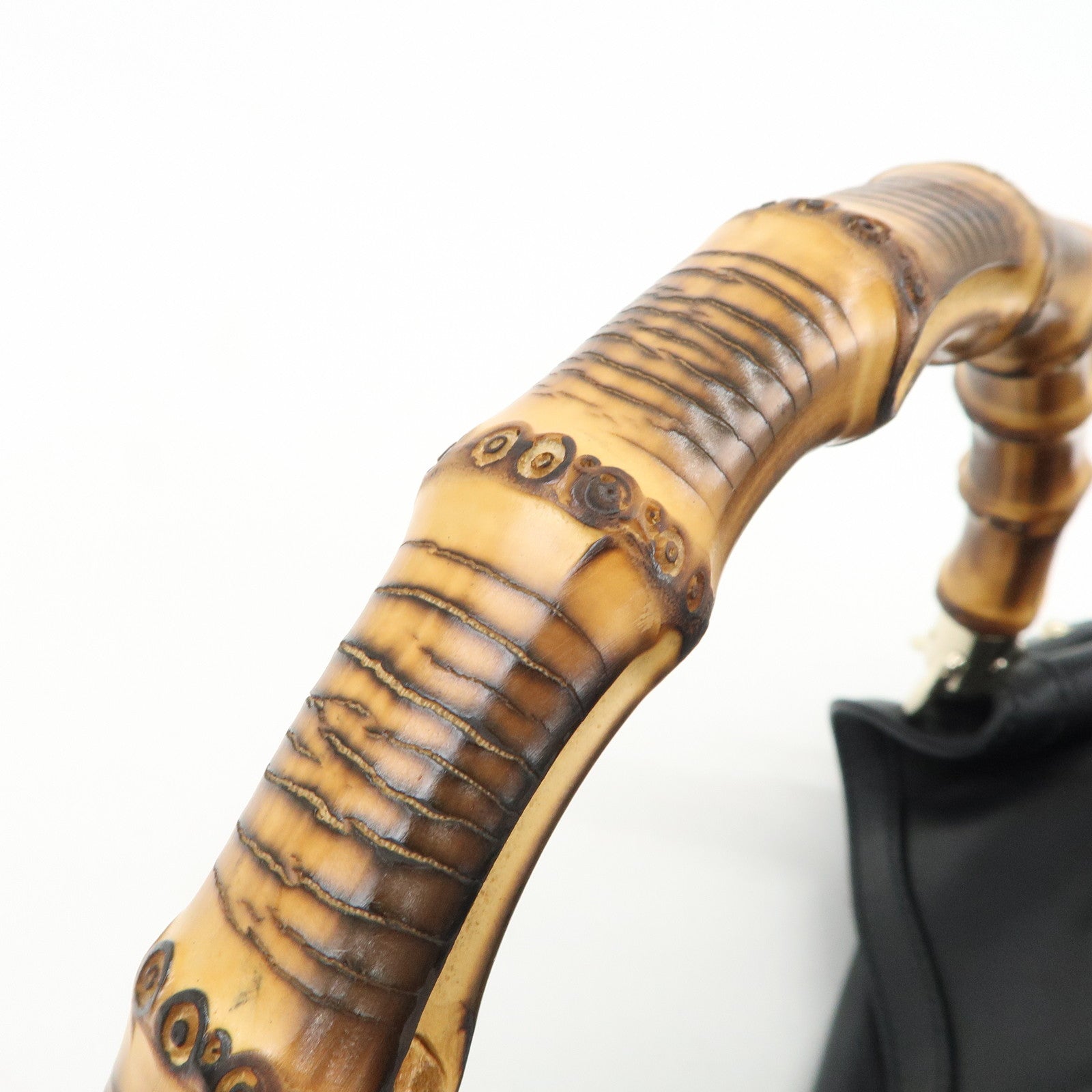 GUCCI Bamboo Leather 2Way Bag Hand Bag Shoulder Bag Black 169961