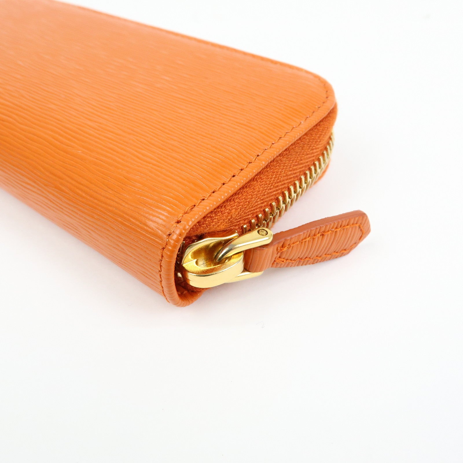 PRADA Saffiano Leather Round Zippy 6 Rings Key Case Orange 1PG604