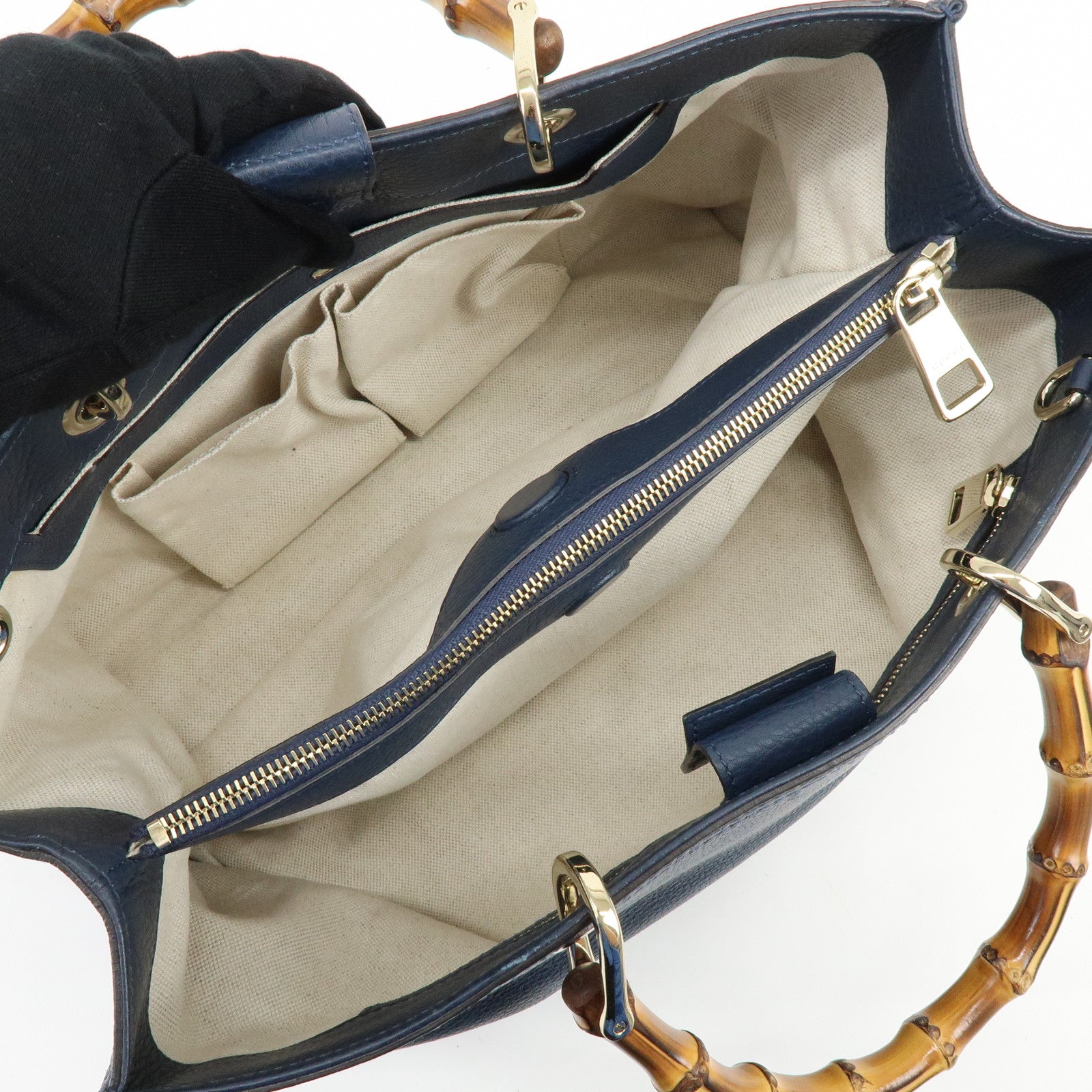 GUCCI Bamboo Shopper Medium 2Way Bag Shoulder Bag Navy 323660