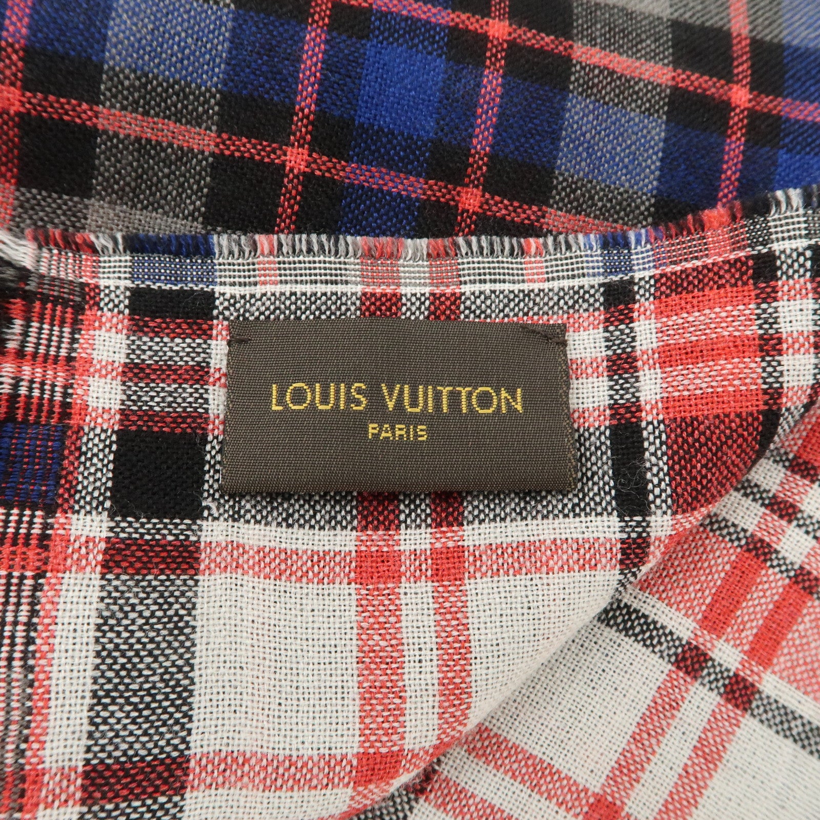 Louis Vuitton Etole Monogram Wool Silk Scarf Plaid Black Red M70333