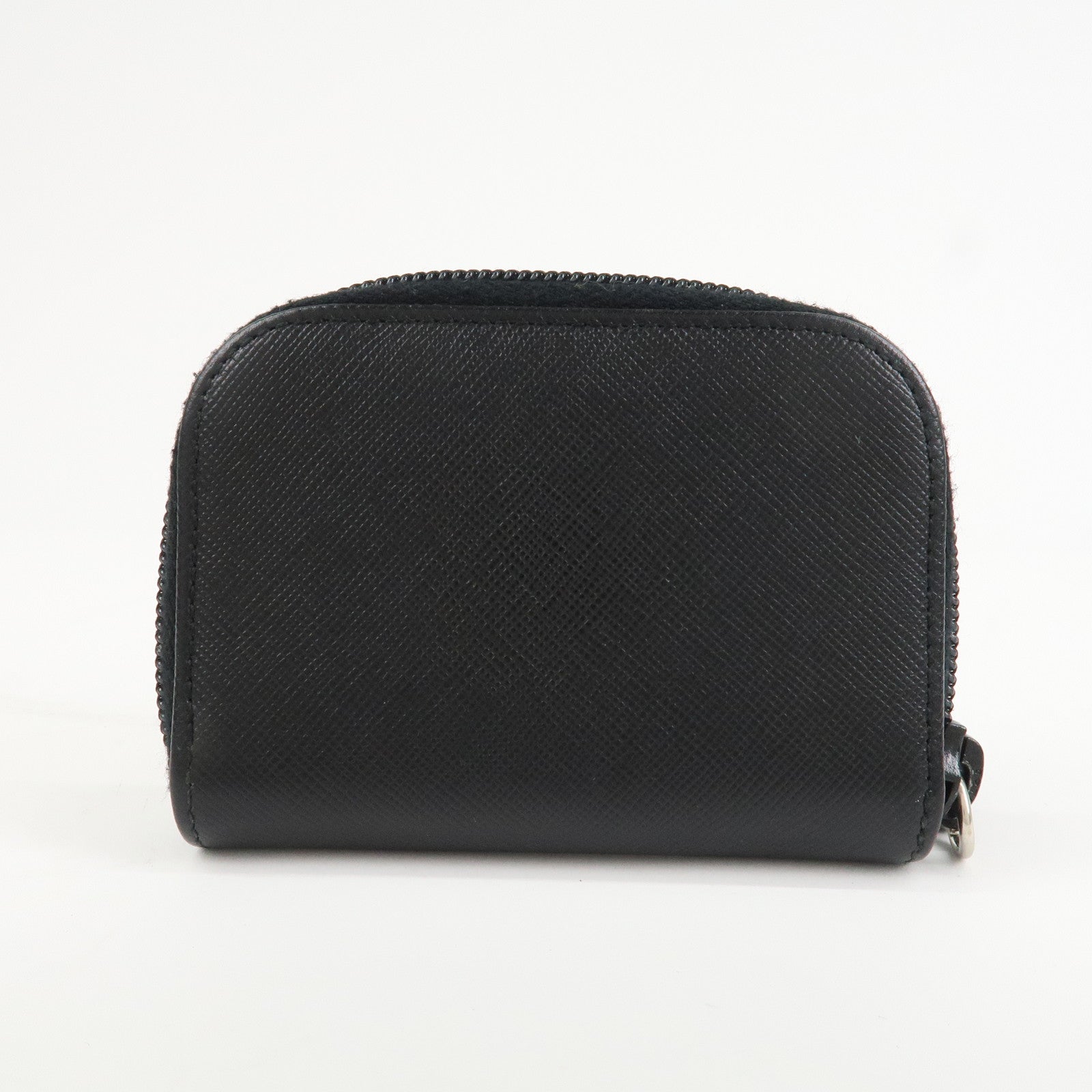 PRADA Triangle Logo Saffiano Leather Round Zippy Coin Case Black