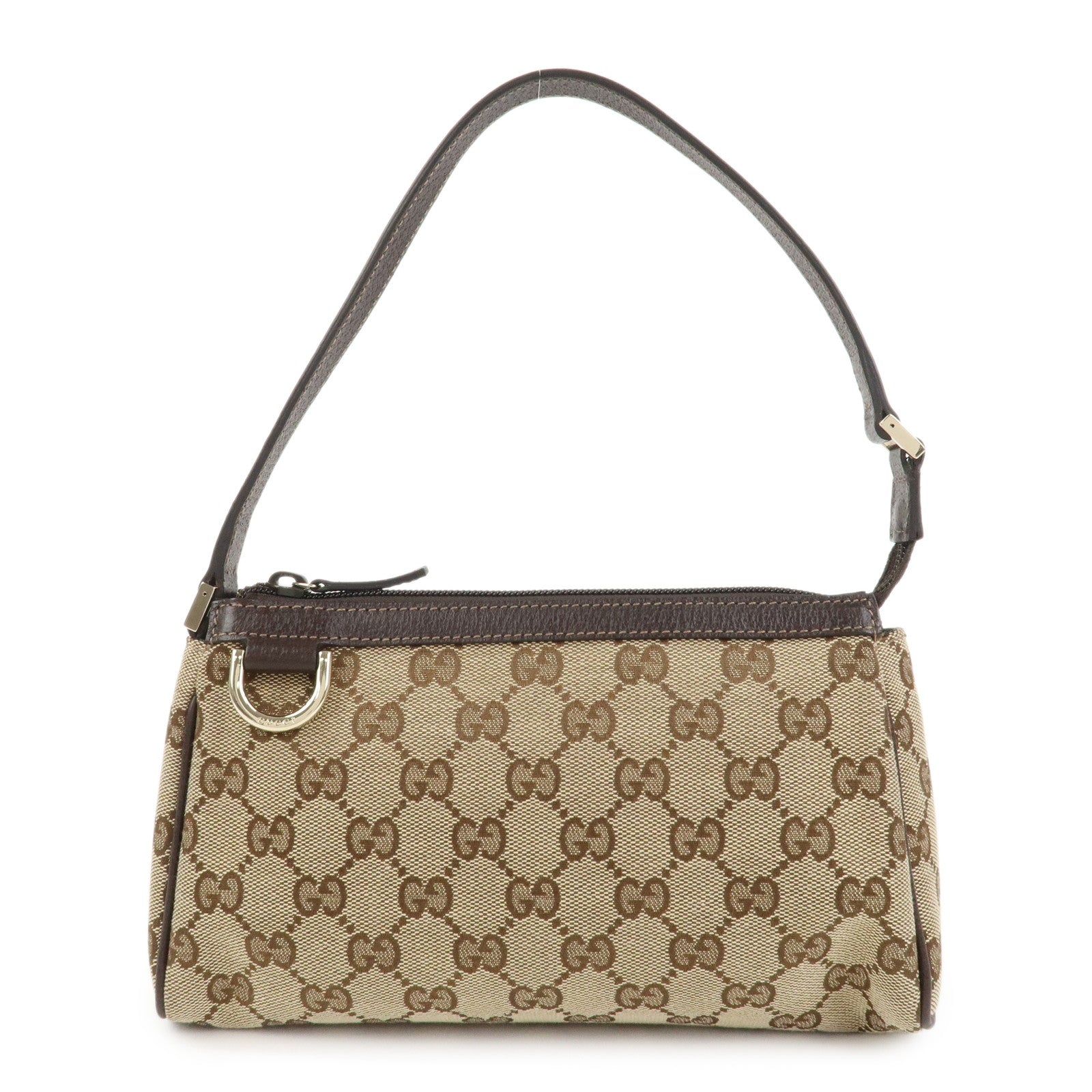 GUCCI GG Canvas Leather Accessory Pouch Hand Bag Brown 145750