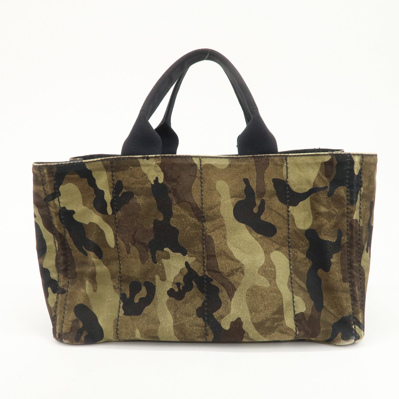 PRADA Triangle Logo Canvas Canapa Tote Bag Black Green BN2020
