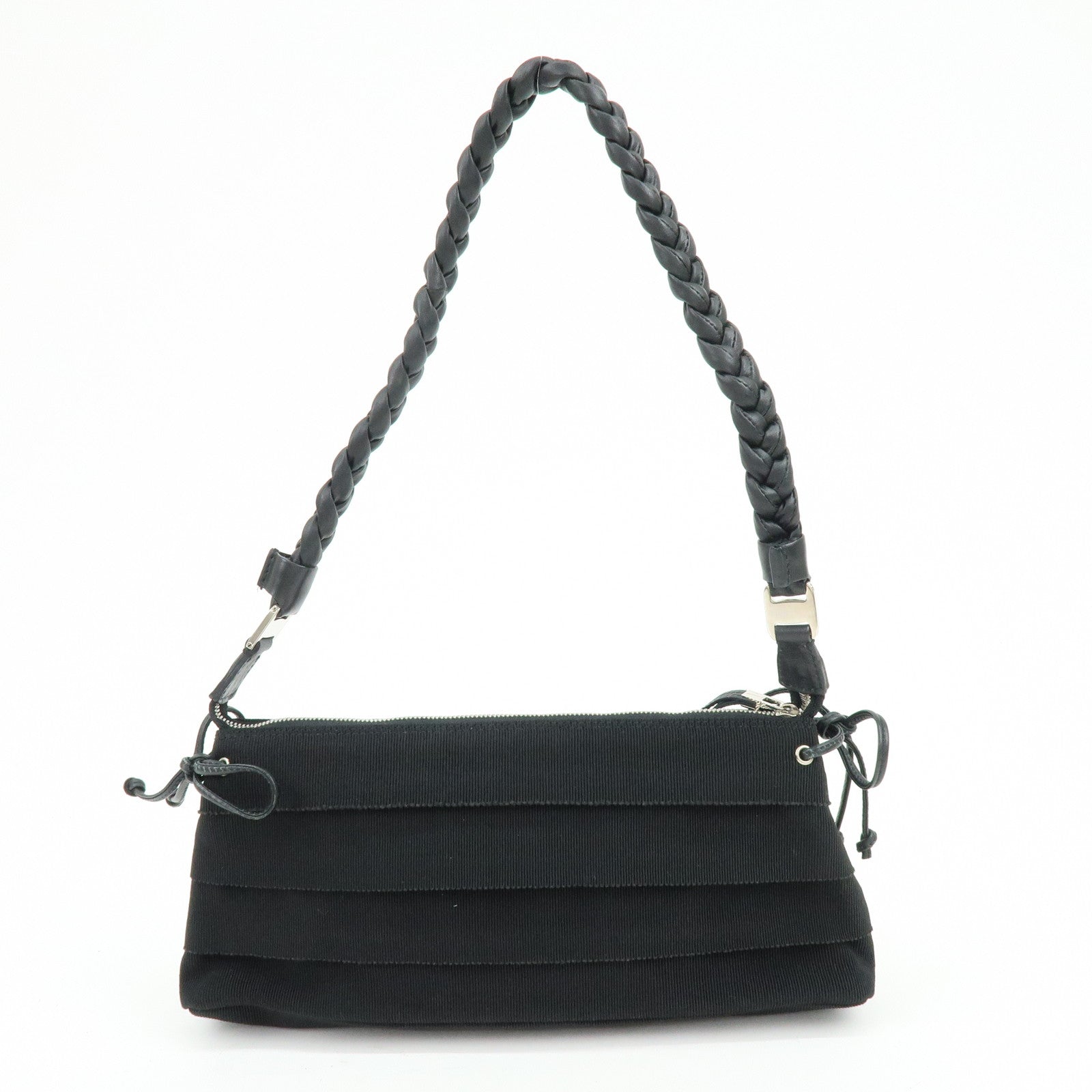 Ferragamo Vara Canvas Leather Side Ribbon Shoulder Bag Black