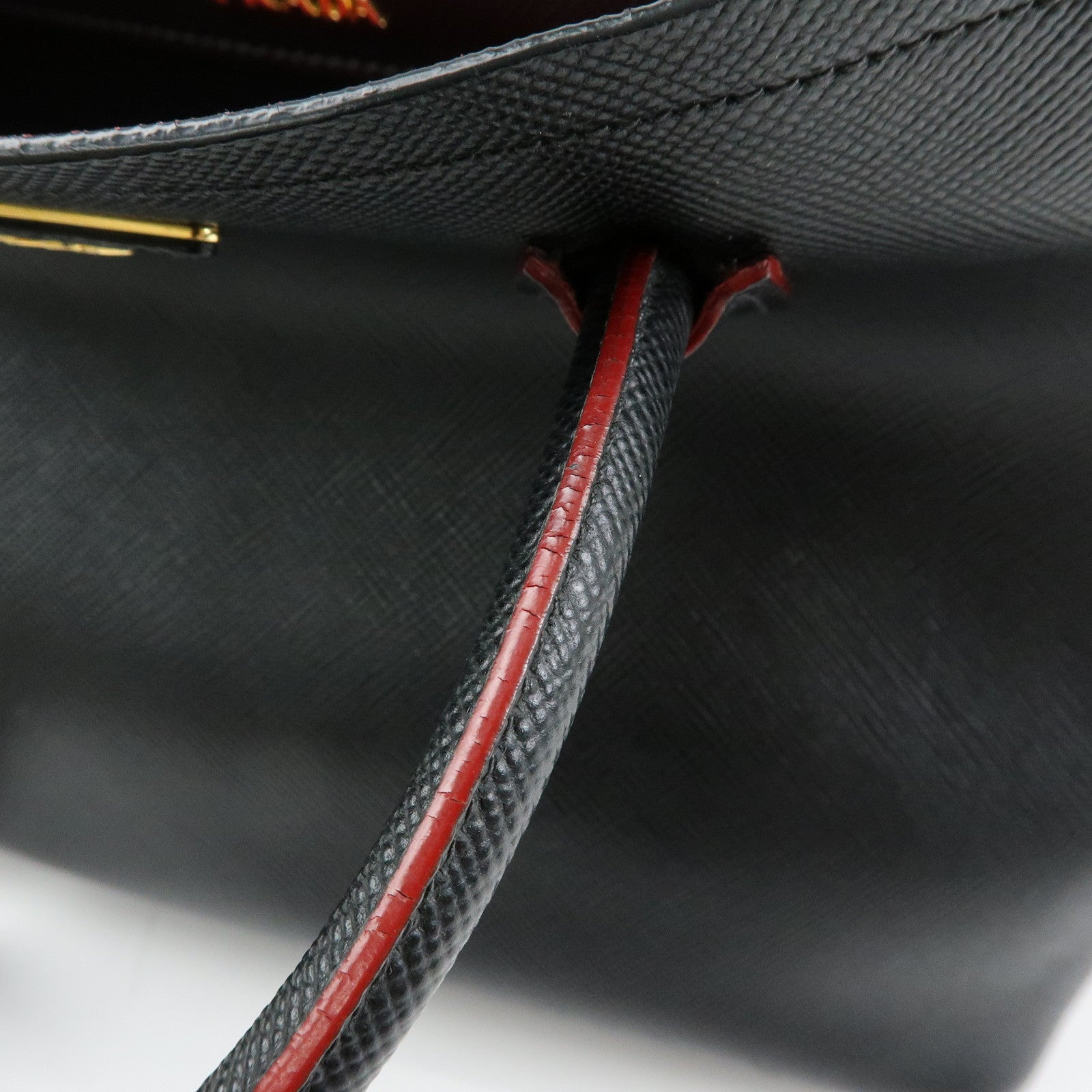 PRADA Triangle Logo Saffiano Leather Tote Bag Hand Bag Black BN2756