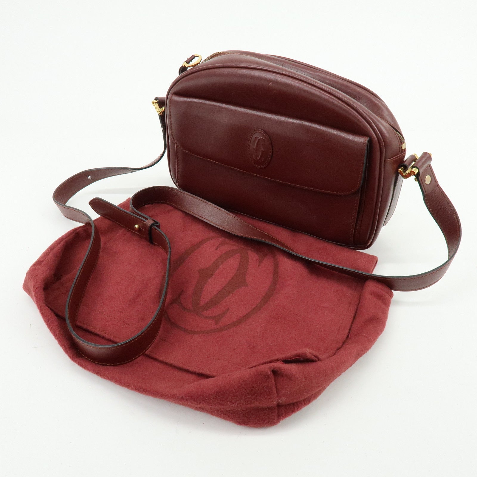 Cartier Must de Cartier Leather Shoulder Bag Crossbody Bag Bordeaux