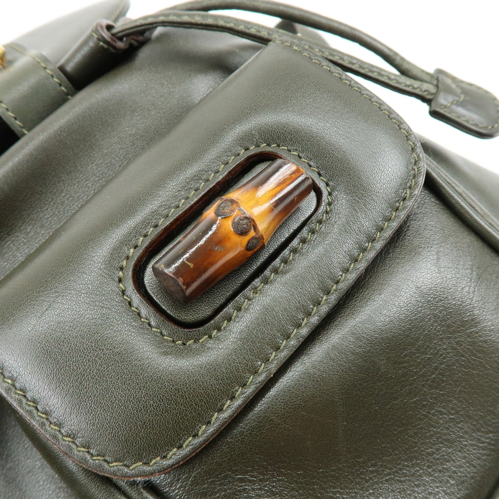 GUCCI Bamboo Leather Backpack Rucksack Khaki 003・1705・0030