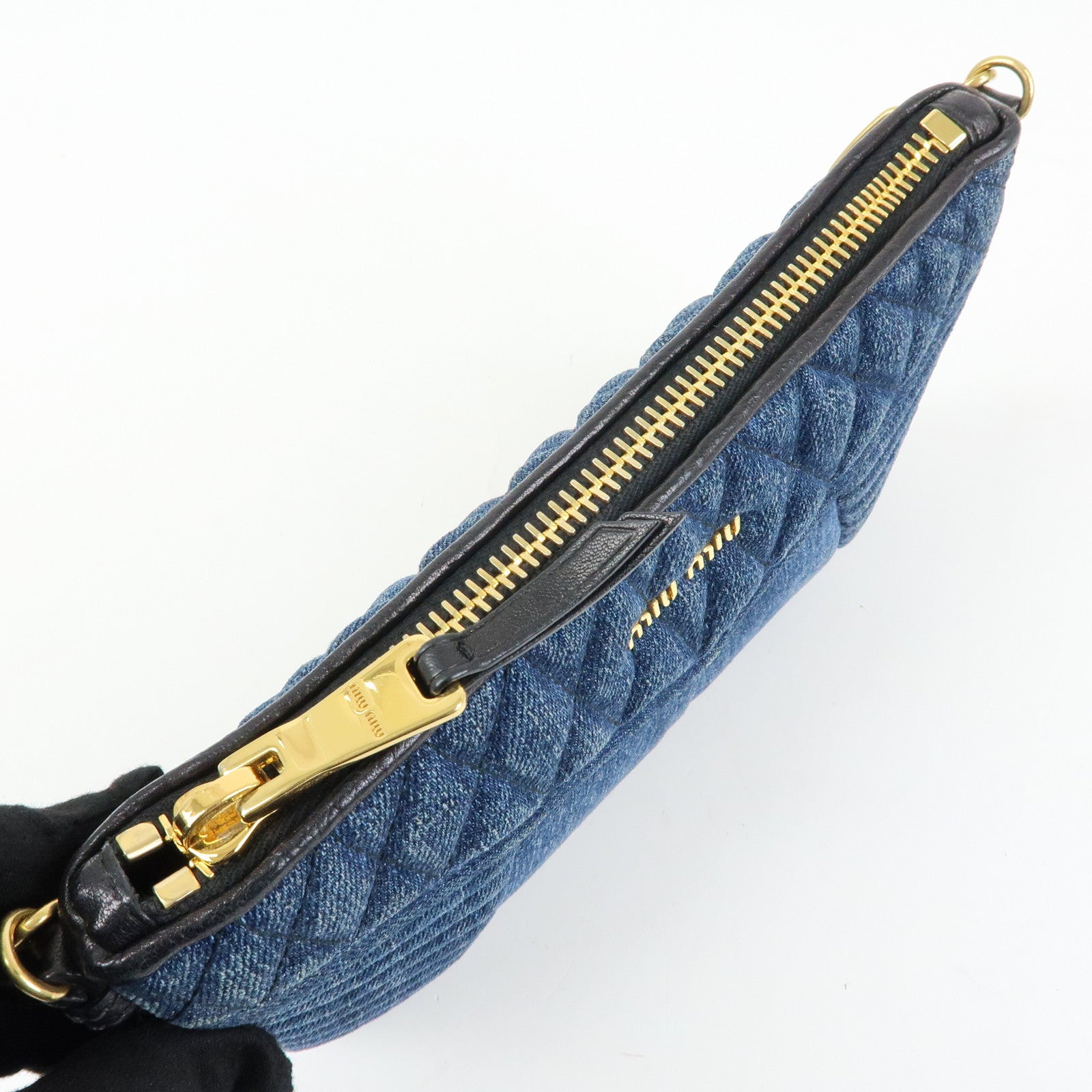 MIU MIU Denim Leather Chain Biker 2Way Bag Hand Bag Shoulder Bag RP0374