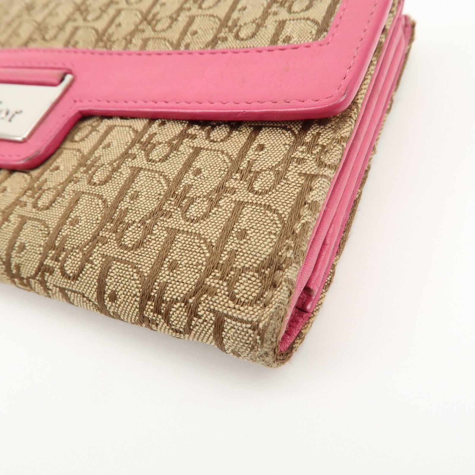 Christian Dior Trotter Street Chic Canvas Leather Long Wallet Pink