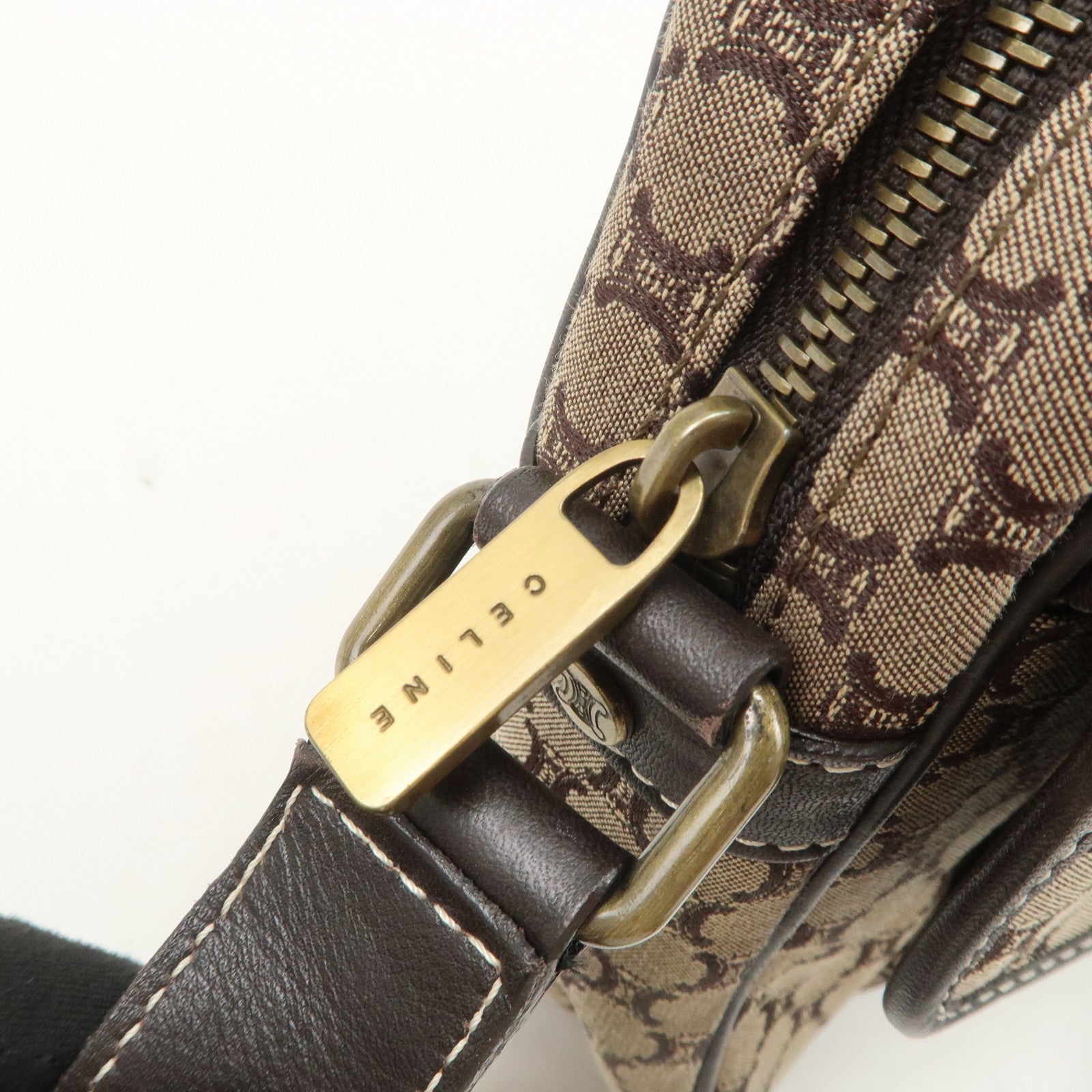 CELINE Macadam Canvas Leather Shoulder Bag Crossbody Bag Brown