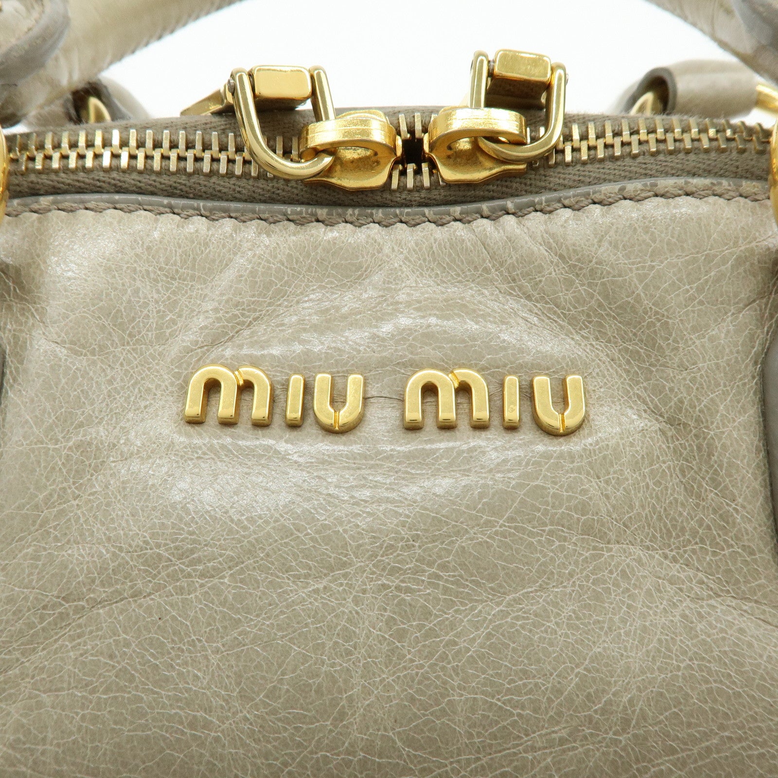 MIU MIU Leather Ribbon 2Way Bag Hand Bag Shoulder Bag Gray