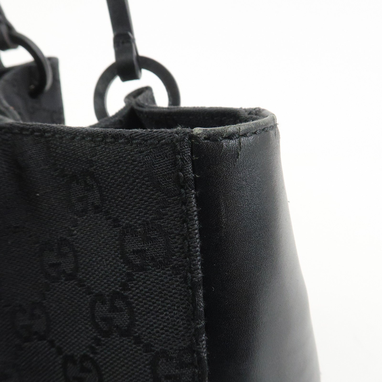 GUCCI GG Monogram Canvas Leather Tote Shoulder Bag Black 94898
