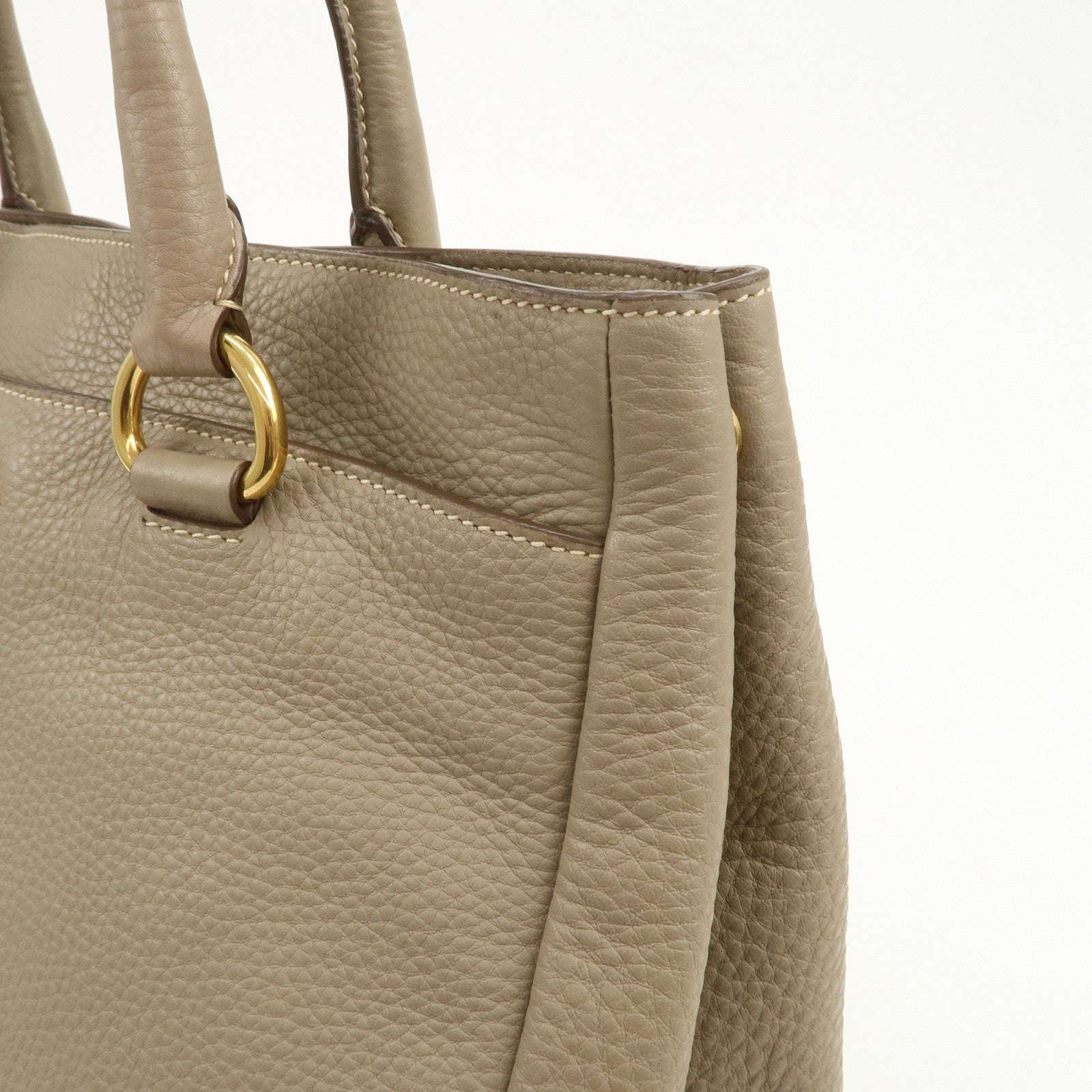 PRADA Logo Leather 2Way Bag Hand Bag Tote Bag Beige BR4393
