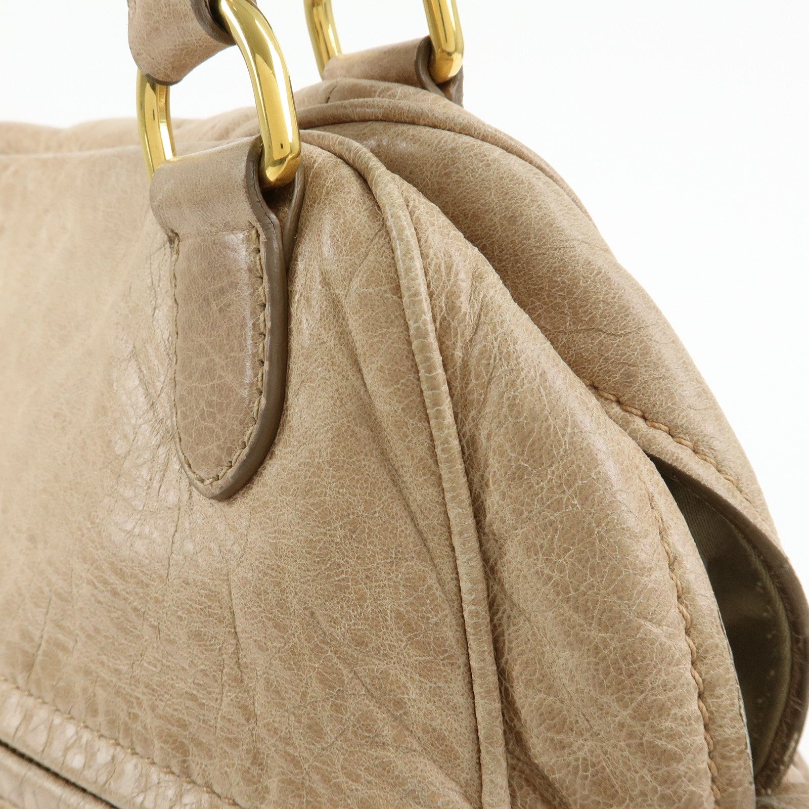 MIU MIU Leather 2Way Bag Hand Bag Shoulder Bag Beige