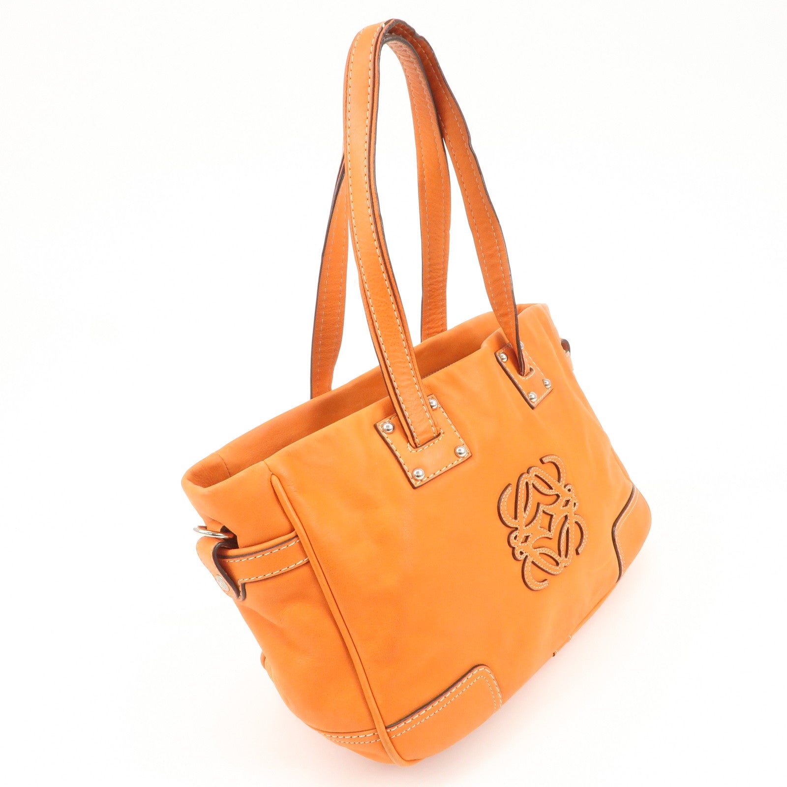 LOEWE Anagram Bolso Leather Tote Bag Shoulder Bag Orange Used