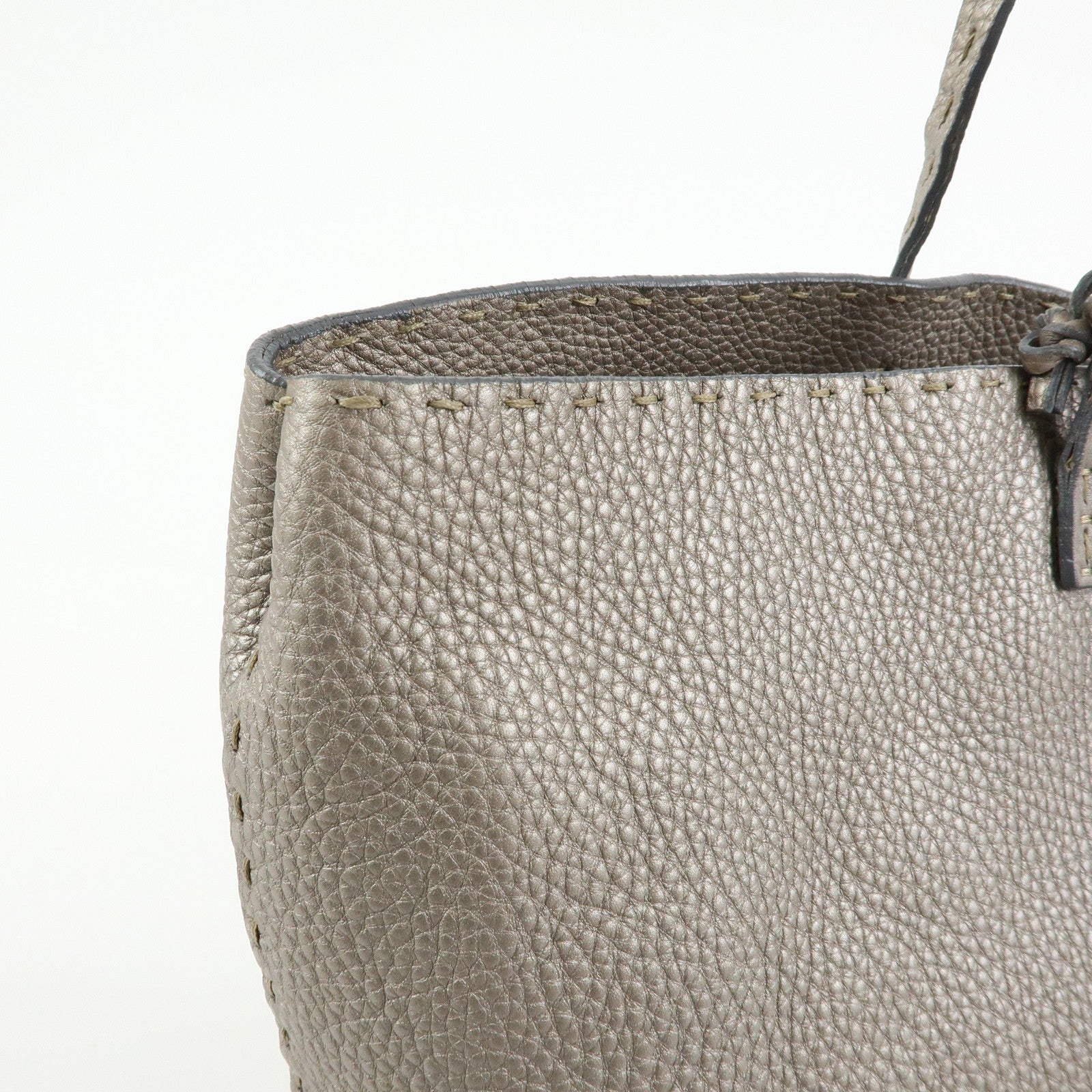 FENDI Selleria Leather Tote Bag Shoulder Bag Silver 8BH126