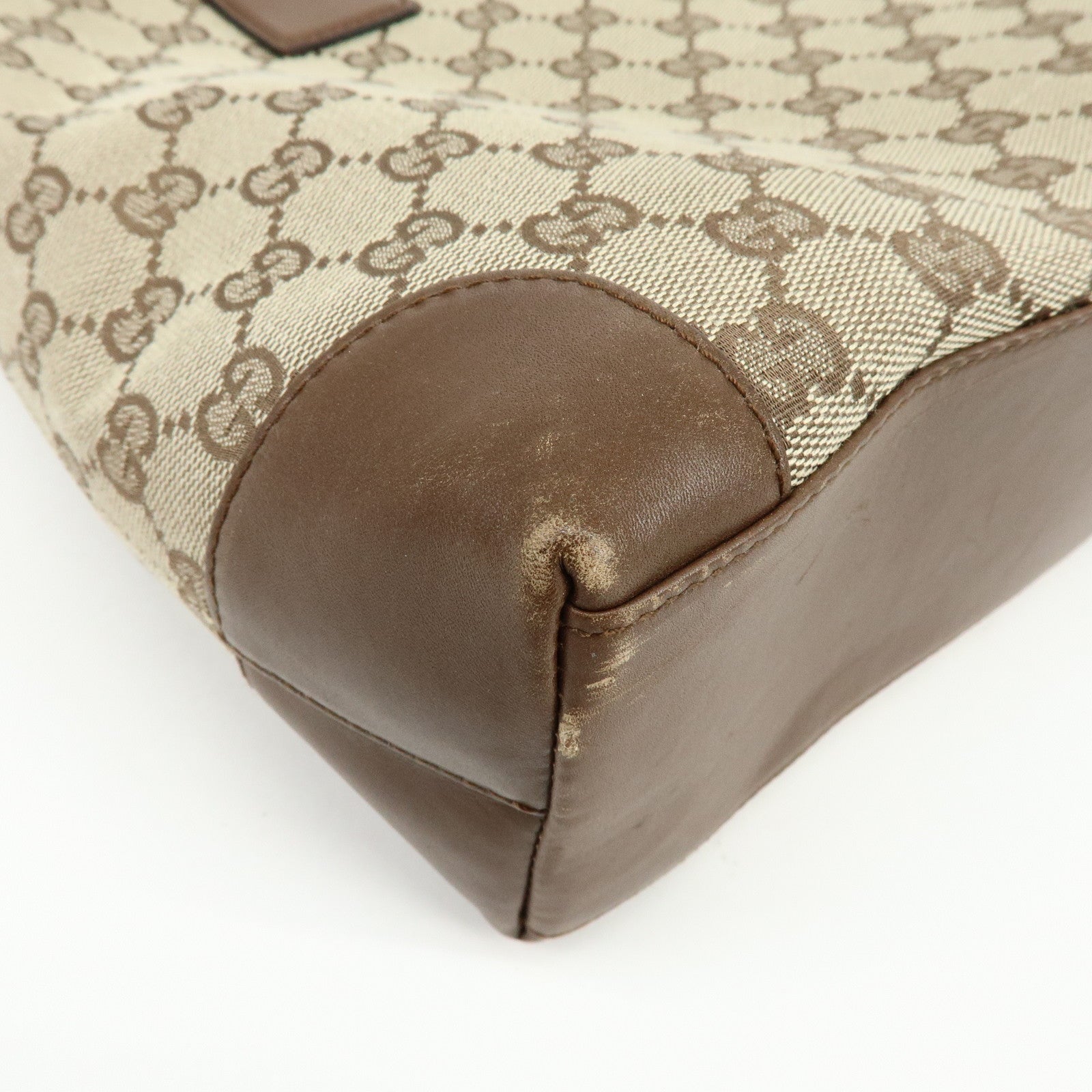 GUCCI GG Canvas Leather Tote Bag Hand Bag Brown 33890