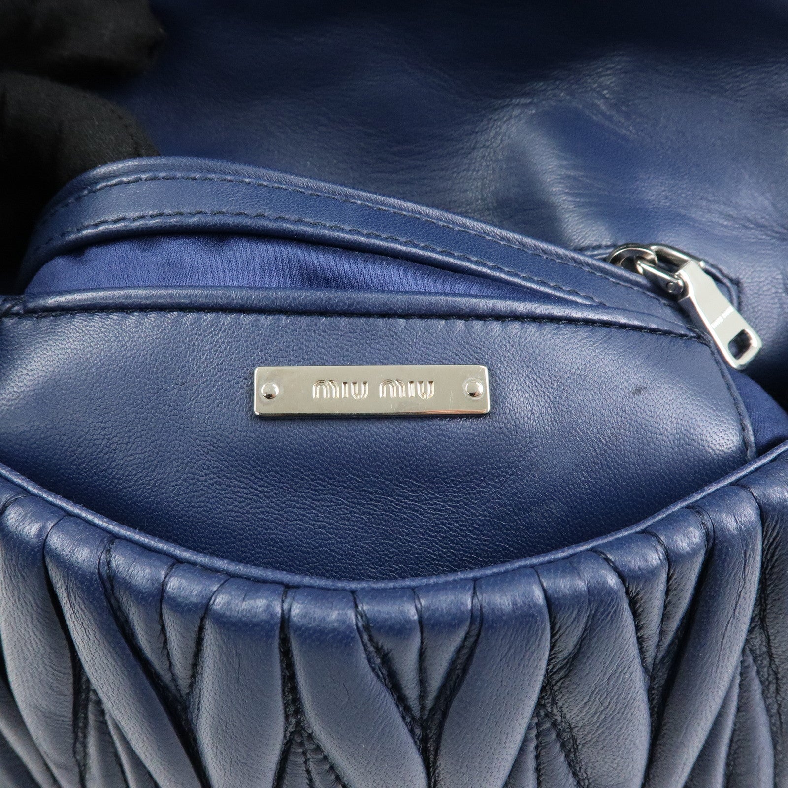 MIU MIU Matelasse Nappa Leather Shoulder Bag Chain Bag Navy