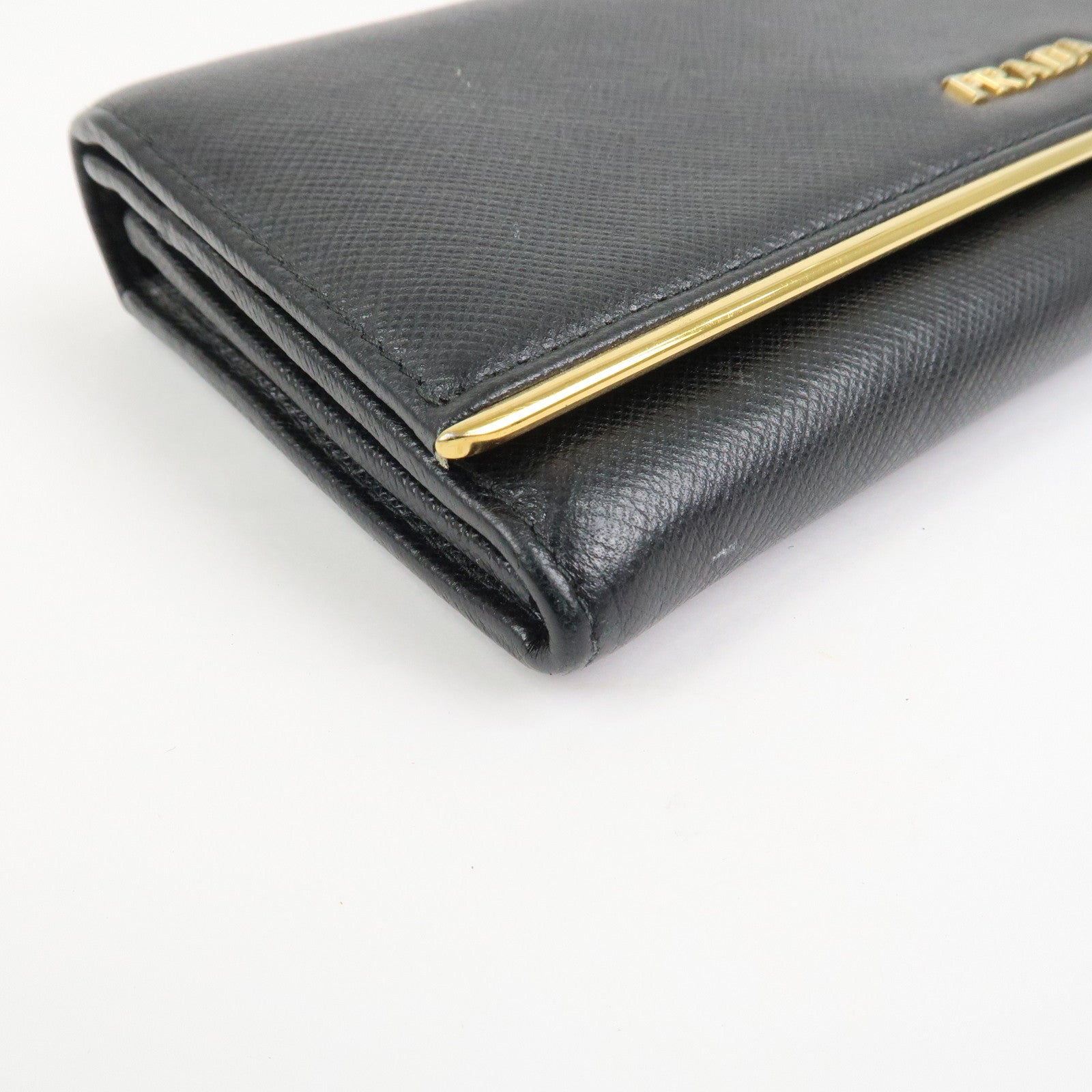 PRADA Saffiano Leather Flap Bi-Fold Long Wallet Black 1MH132