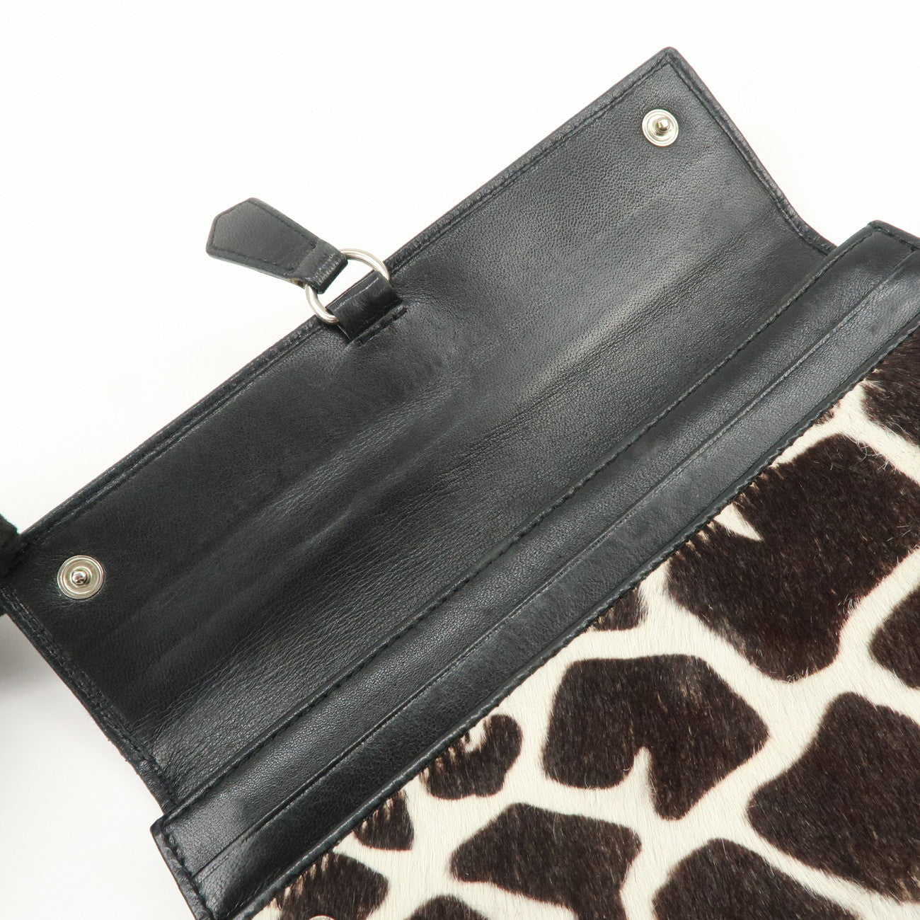 PRADA Unborn Carf Leather Bi-Fold Long Wallet Brown White