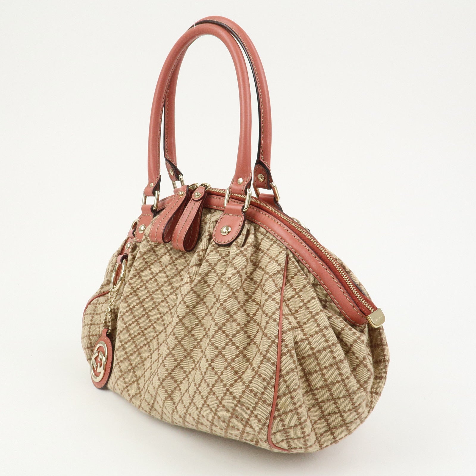 GUCCI Diamante Interlocking G Canvas Leather 2WAY Hand Bag 223974