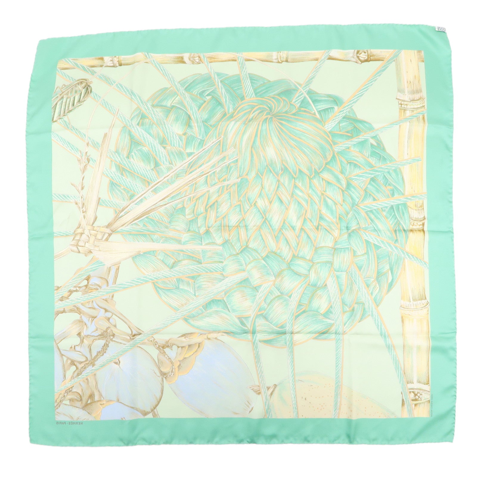Carre 90 Silk 100% Scarf Jardin Creole Light Green Light Green