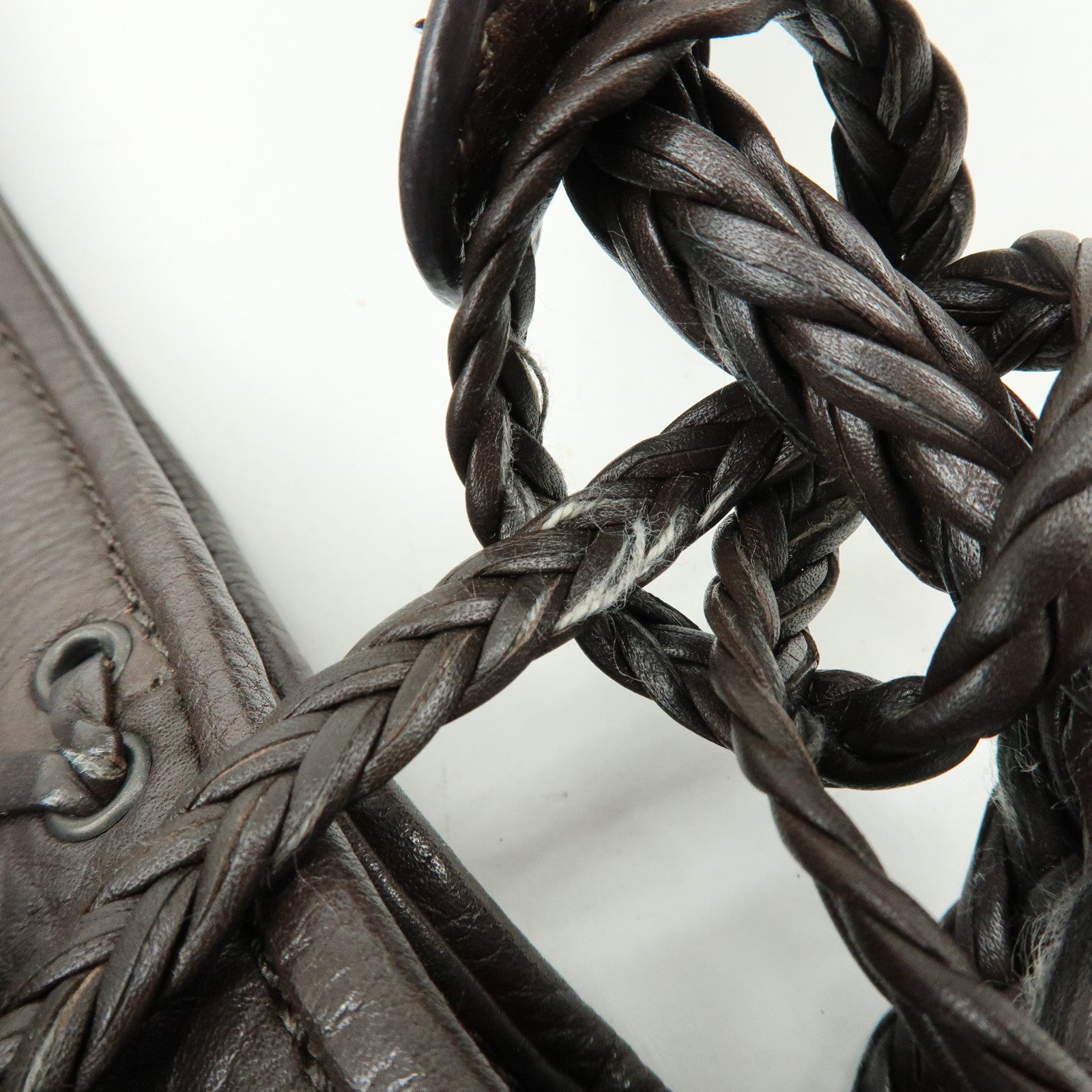 Christian Dior Leather Shoulder Bag Ethnic Heart Tassel Charm Brown