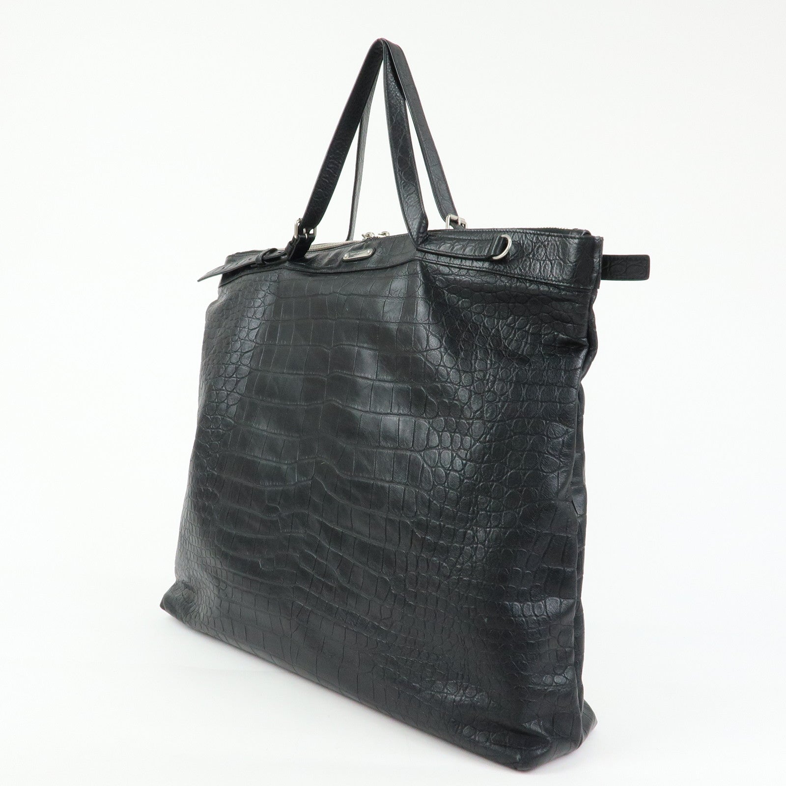 SAINT LAURENT PARIS Embossed Leather 2Way Shoulder Bag Black 504873
