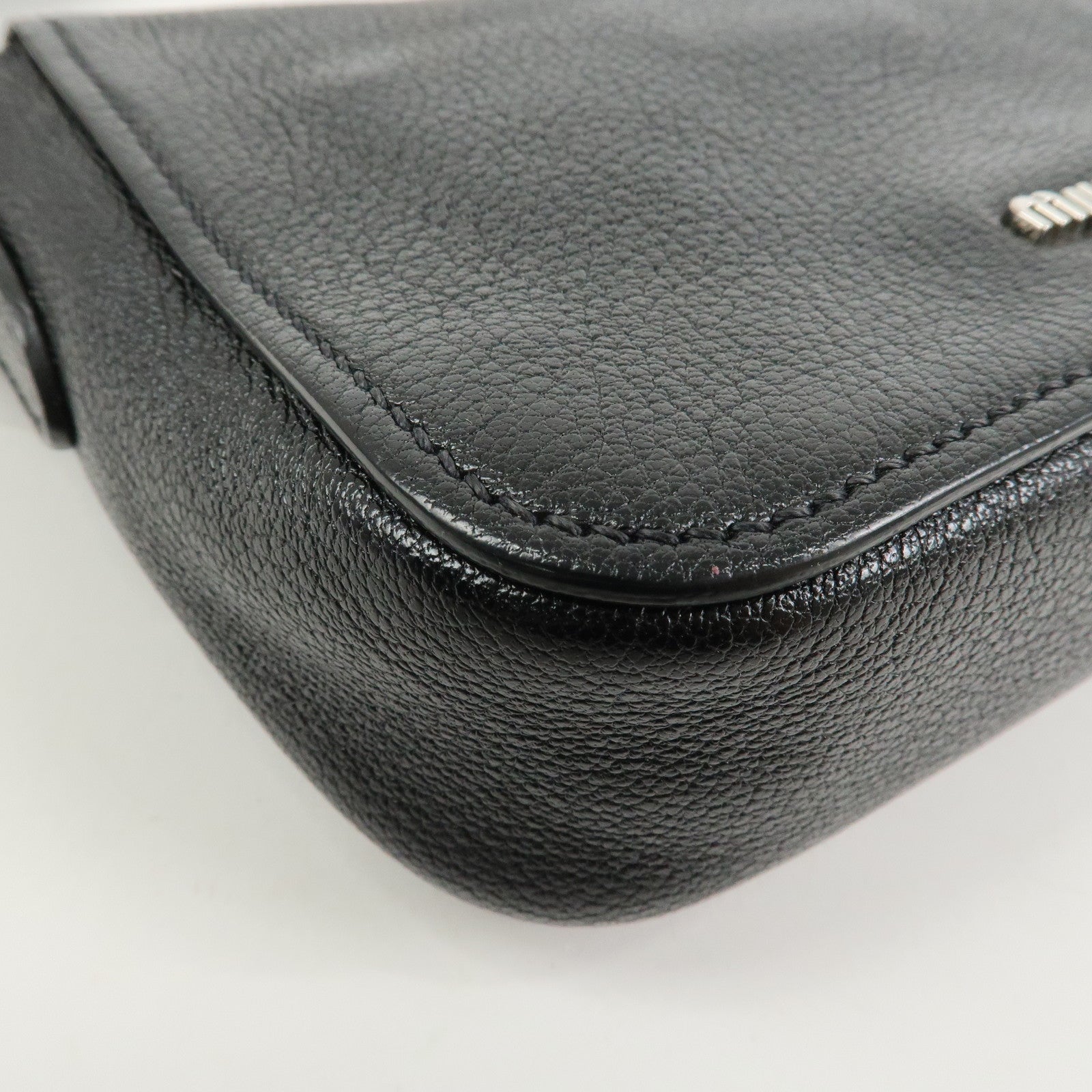MIU MIU Madras Leather Shoulder Bag Black Silver RT0638