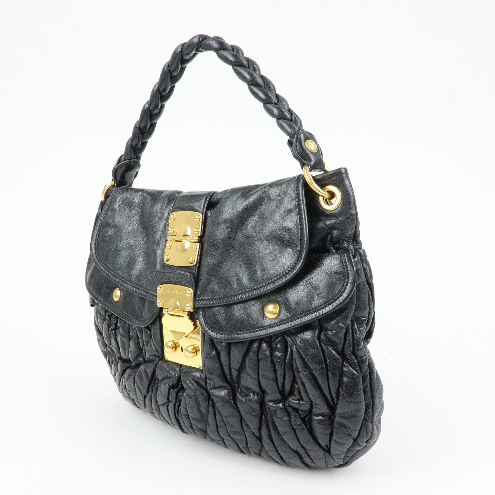 MIU MIU Matelasse Leather Hand Bag Shoulder Bag Black